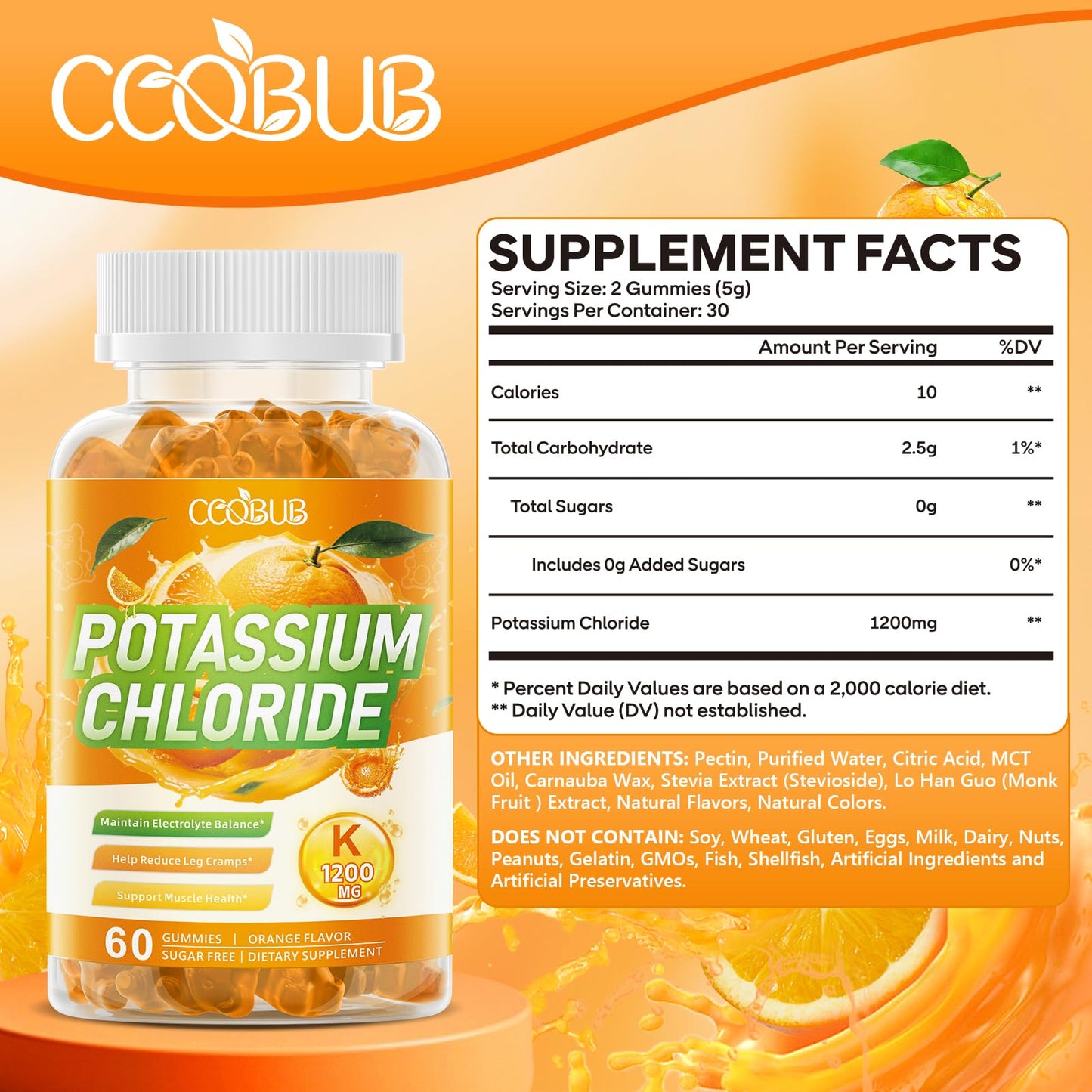 CCOBUB Potassium Gummies for Adults, 1200mg Potassium Chloride Gummies, 120 Count