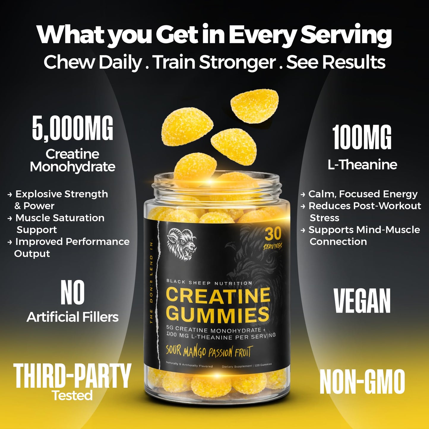 BLACK SHEEP NUTRITION Creatine Gummies Gummy, 120 Count
