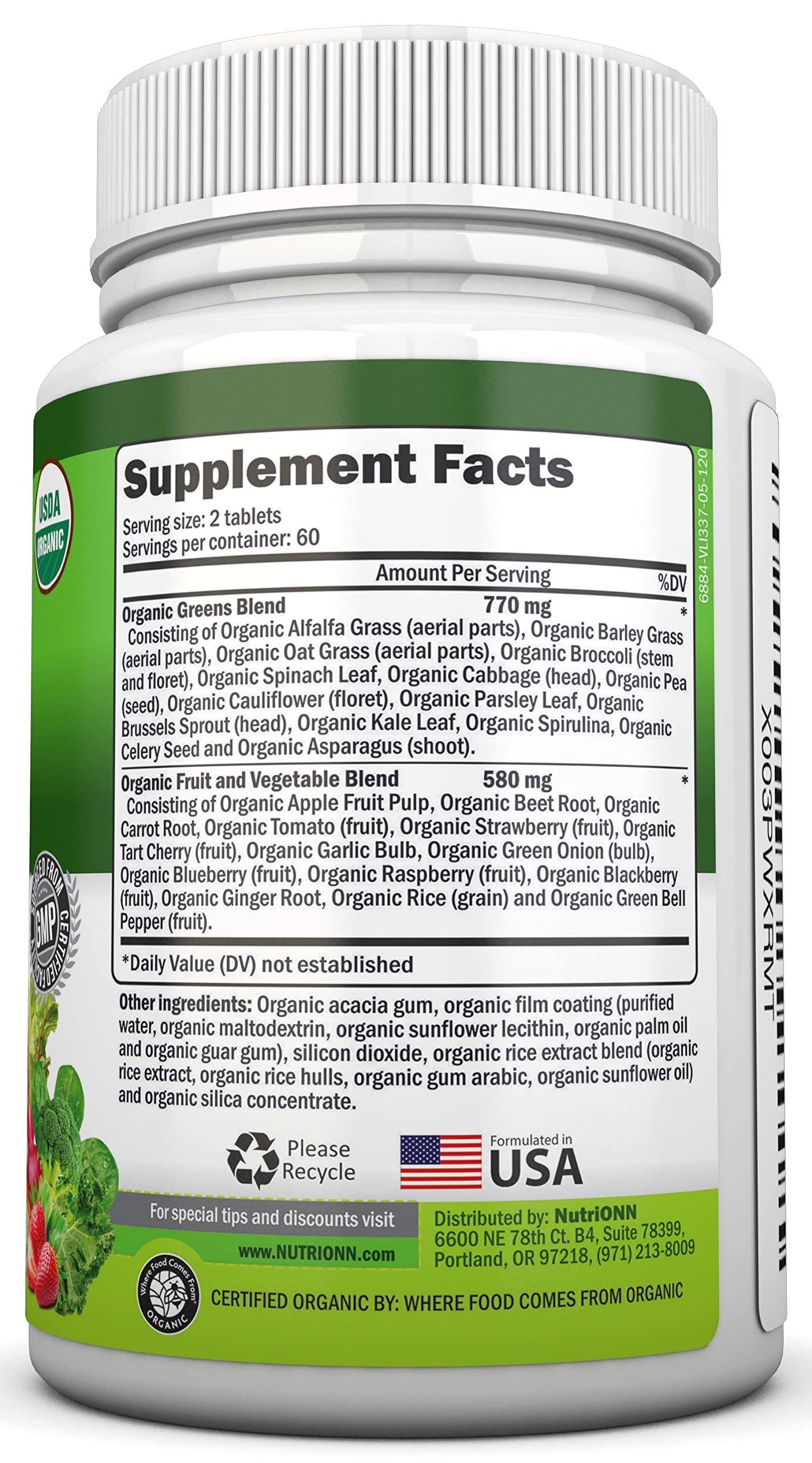 NutriONN Organic Super Greens 120 Tablets
