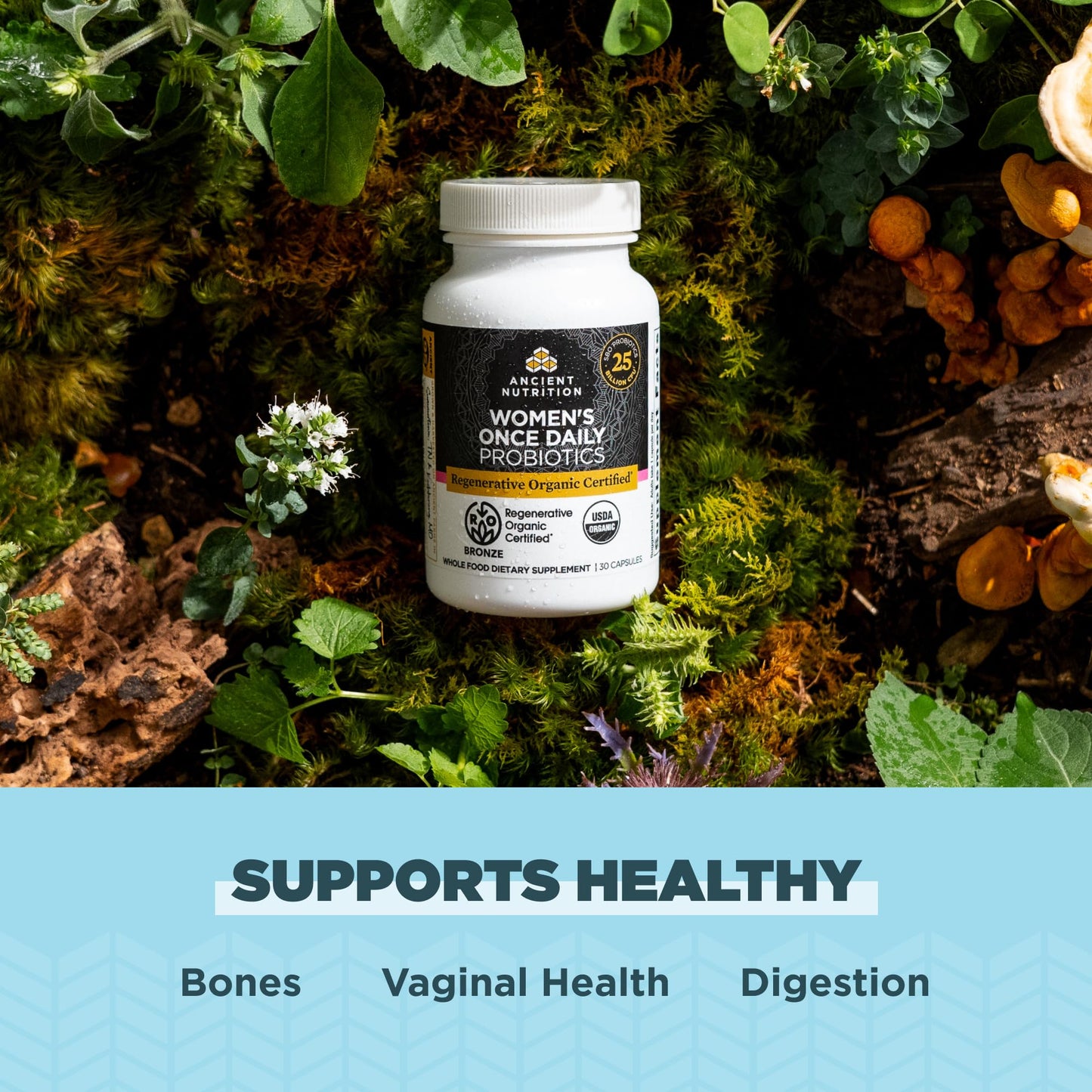 Ancient Nutrition Regenerative Organic Certified Probiotics for Women’s Once Daily, 25 Billion CFUs Per Serving, Capsule, 30 Count