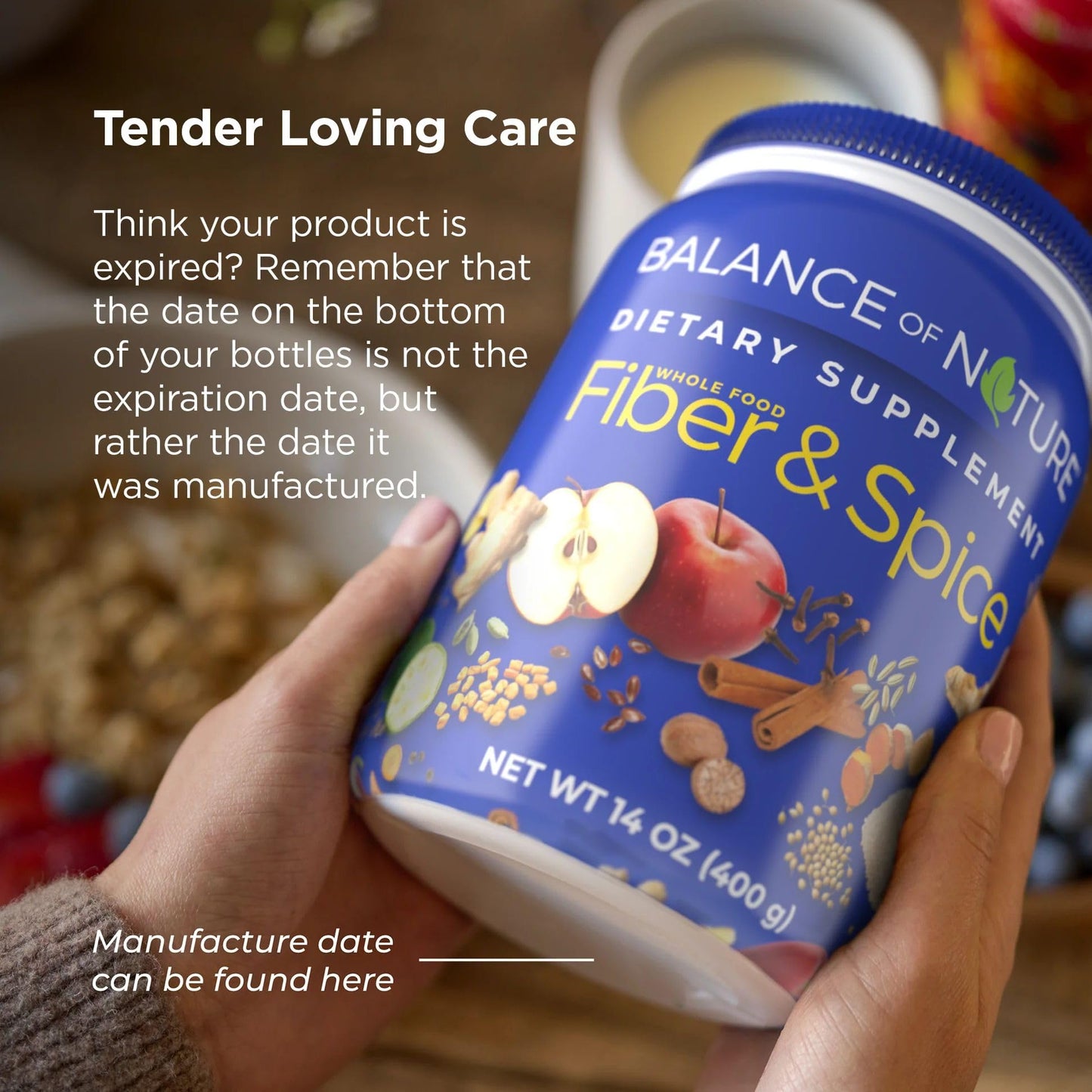 Balance of Nature Fiber & Spice - Psyllium Husk, Flax Seed, Turmeric & Apple Powder, 14 Ounce