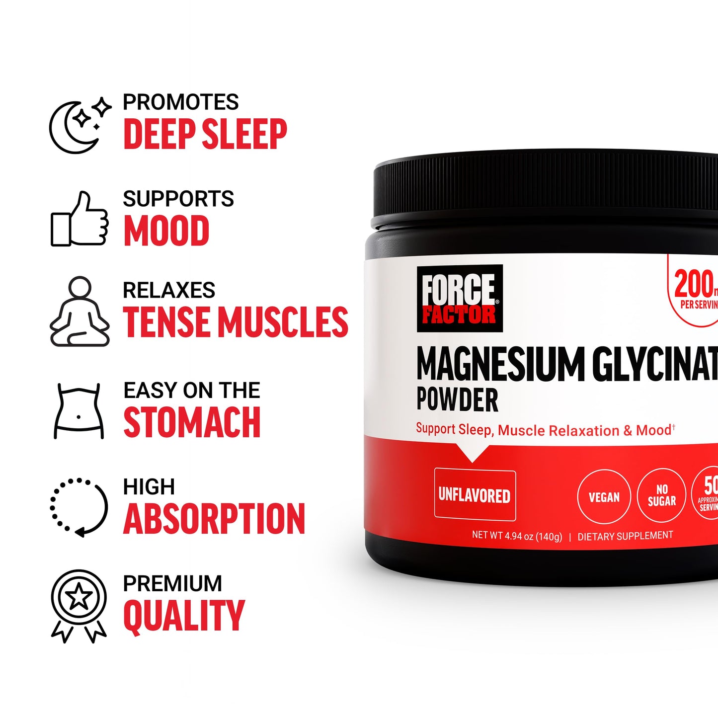 Force Factor Magnesium Glycinate 200mg Powder 4.94 oz