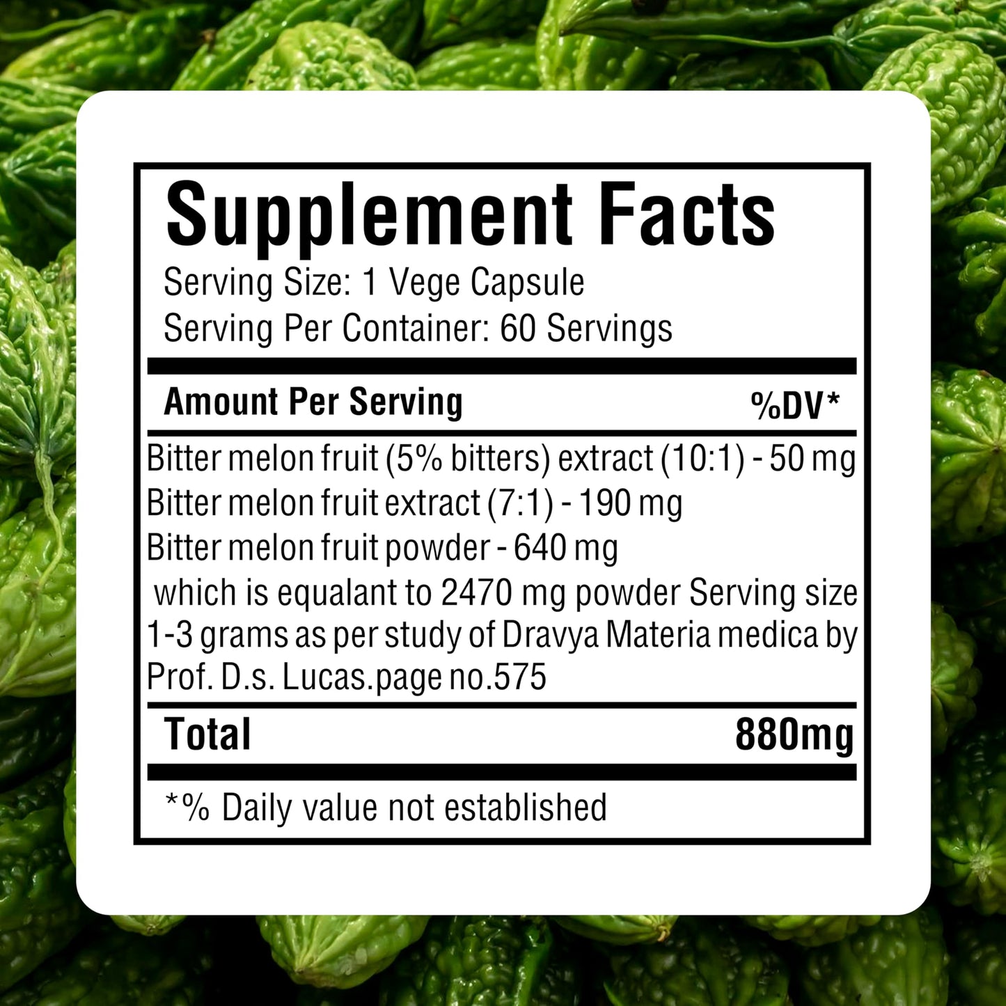HerbsForever Bitter Melon Extract 10:1 Extra Strength, 4250 mg Fruit Powder Equiv per Serving, 60 Veg Capsules