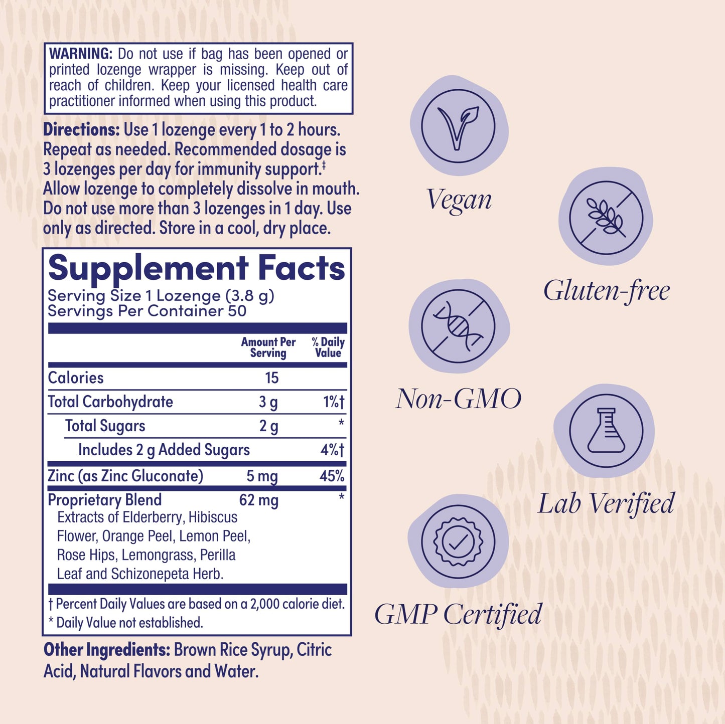 ZAND Immunity Elderberry Zinc Throat Lozenges, 50 Count