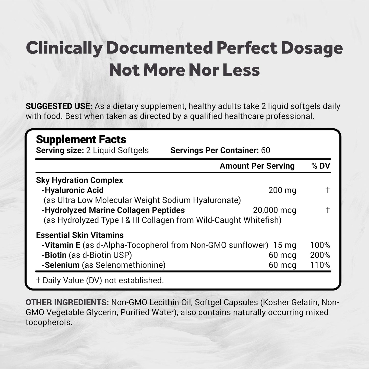 Naturalis Hyaluronic Acid 200mg Ultra Low Molecular Weight with Collagen, Biotin, Selenium & Vitamin E Softgels, 120 Count