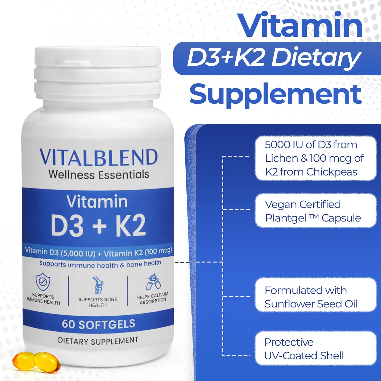 vitalblend Vitamin D3 K2 Softgels 60 Count