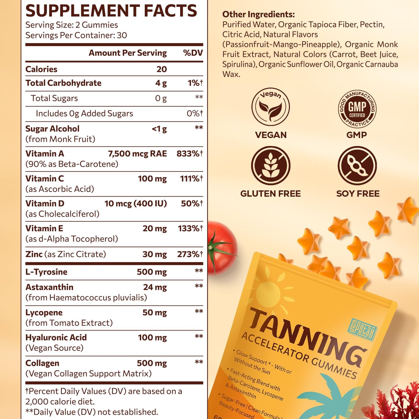 Sapotax Tanning Gummies with Astaxanthin, 60 Gummies