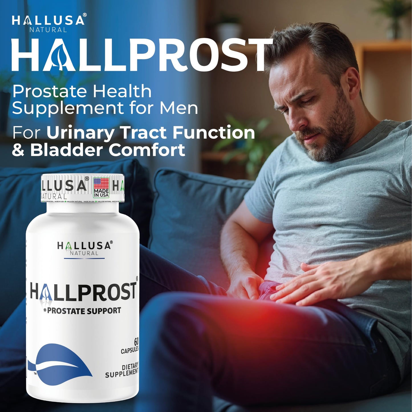 Hallusa Natural Hallprost Prostate Support Supplement 5-in-1 Saw Palmetto Formula 900mg* Pygeum Africanum, Pumpkin Seed, Zinc, Vitamin E Capsule 180 Capsules