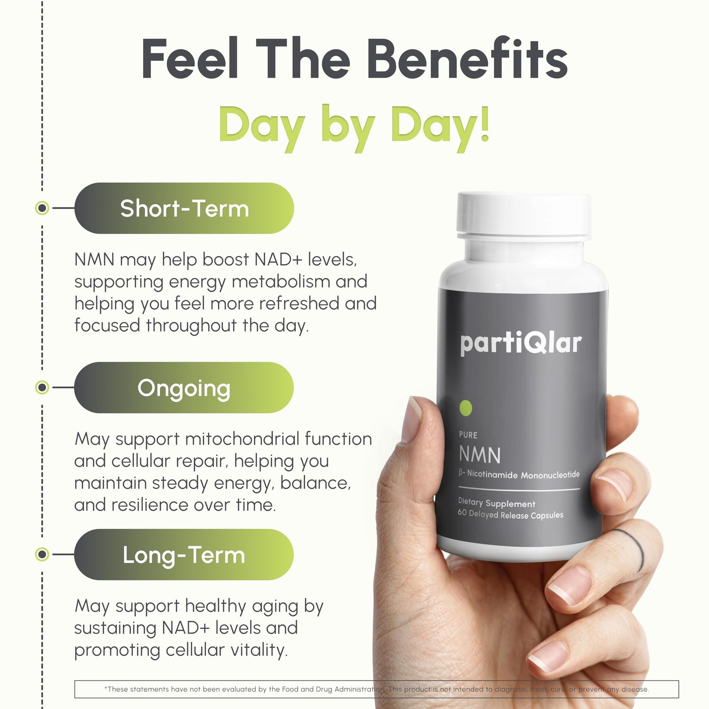 partiQlar Pure NMN Supplement 500mg - High Purity NAD+ Booster Capsules, 60 Capsules