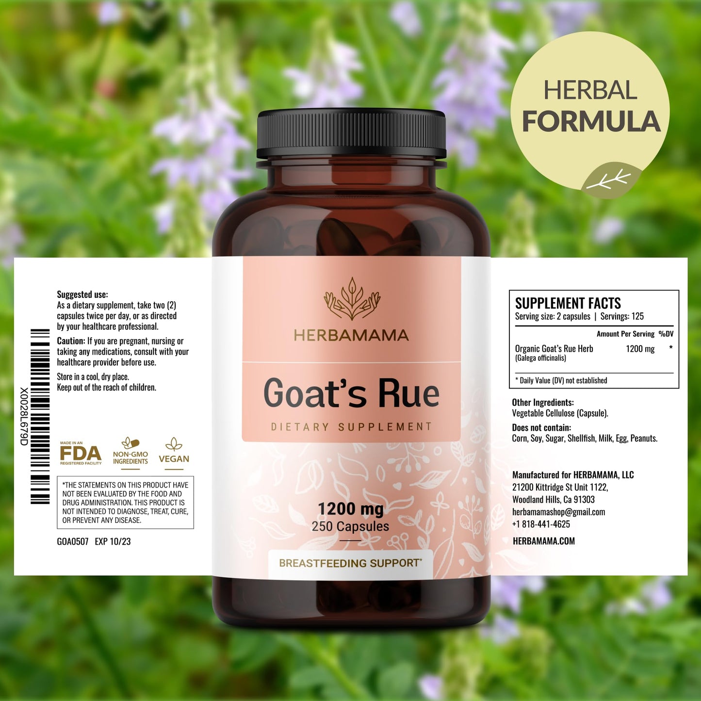 HERBAMAMA Goat's Rue Capsules 250 Count
