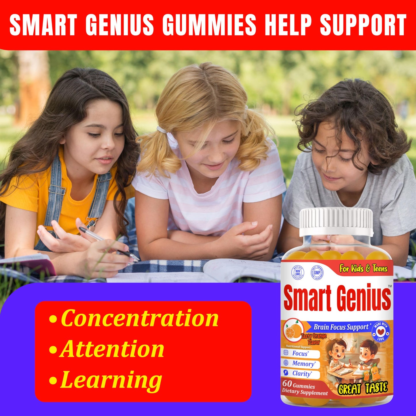 ROVita Smart Genius Omega-3 for Kids Gummy, 60 Count