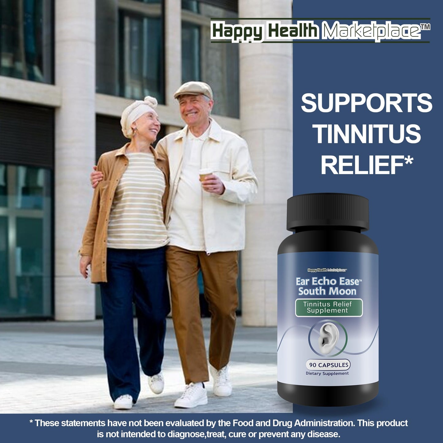 Happy Health Marketplace Ear Echo Ease Tinnitus Relief Supplement Capsule, 90 Count