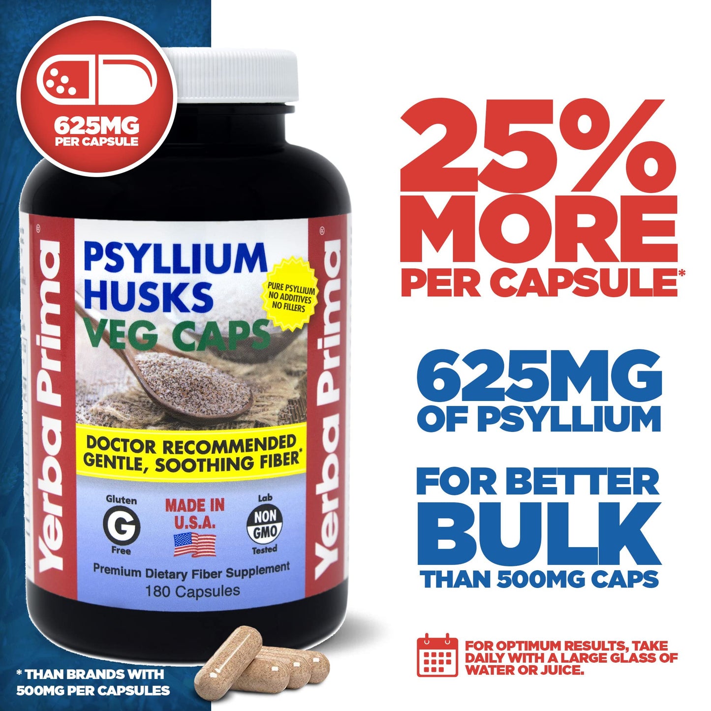Yerba Prima Psyllium Husks Capsules 180 Count