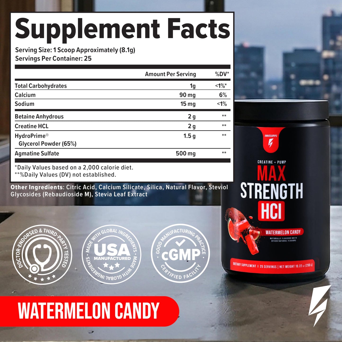 InnoSupps Max Strength HCl Pre Workout Creatine HCl Powder, 7.2 Ounce