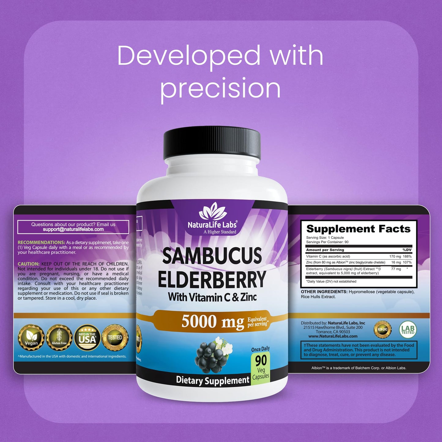 NaturaLife Labs Sambucus Elderberry Capsules 90 Count