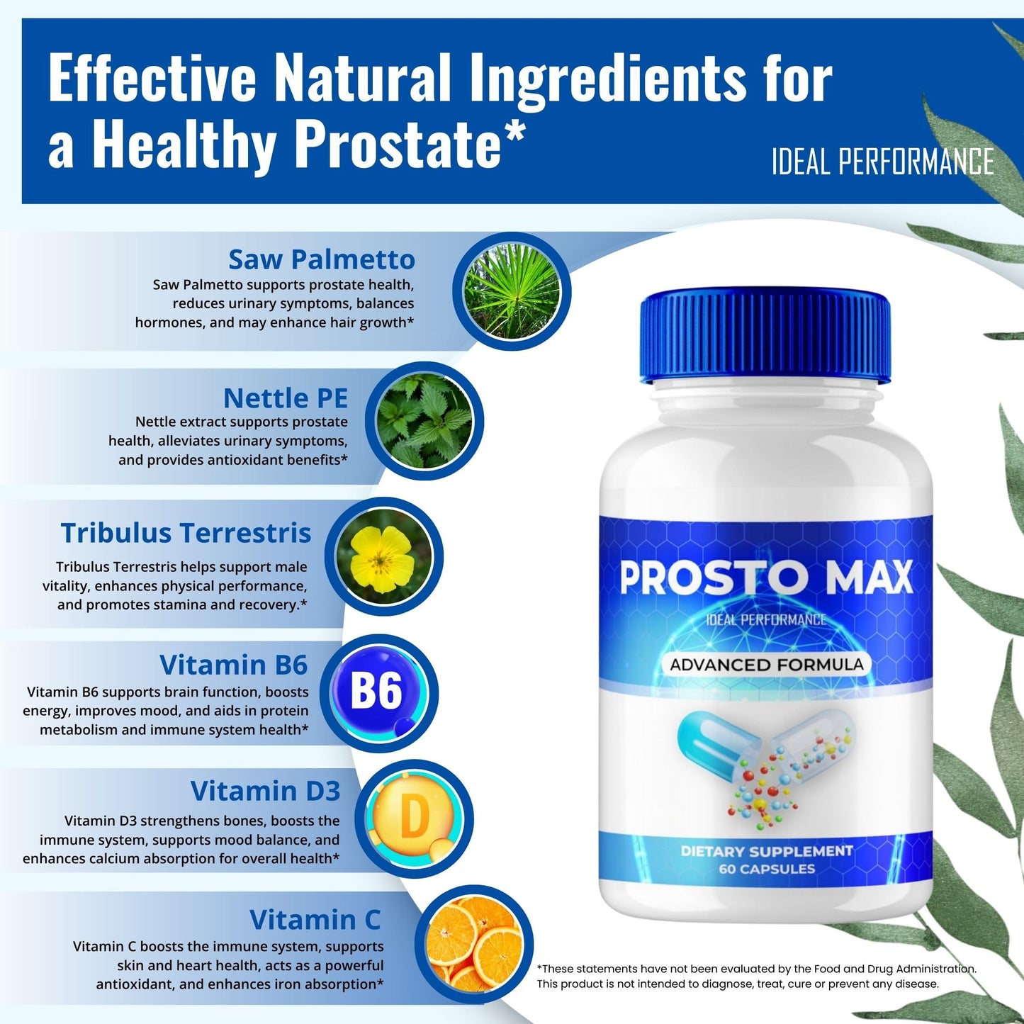 IDEAL PERFORMANCE Prosto Max Prostate Health Supplement Capsules 300