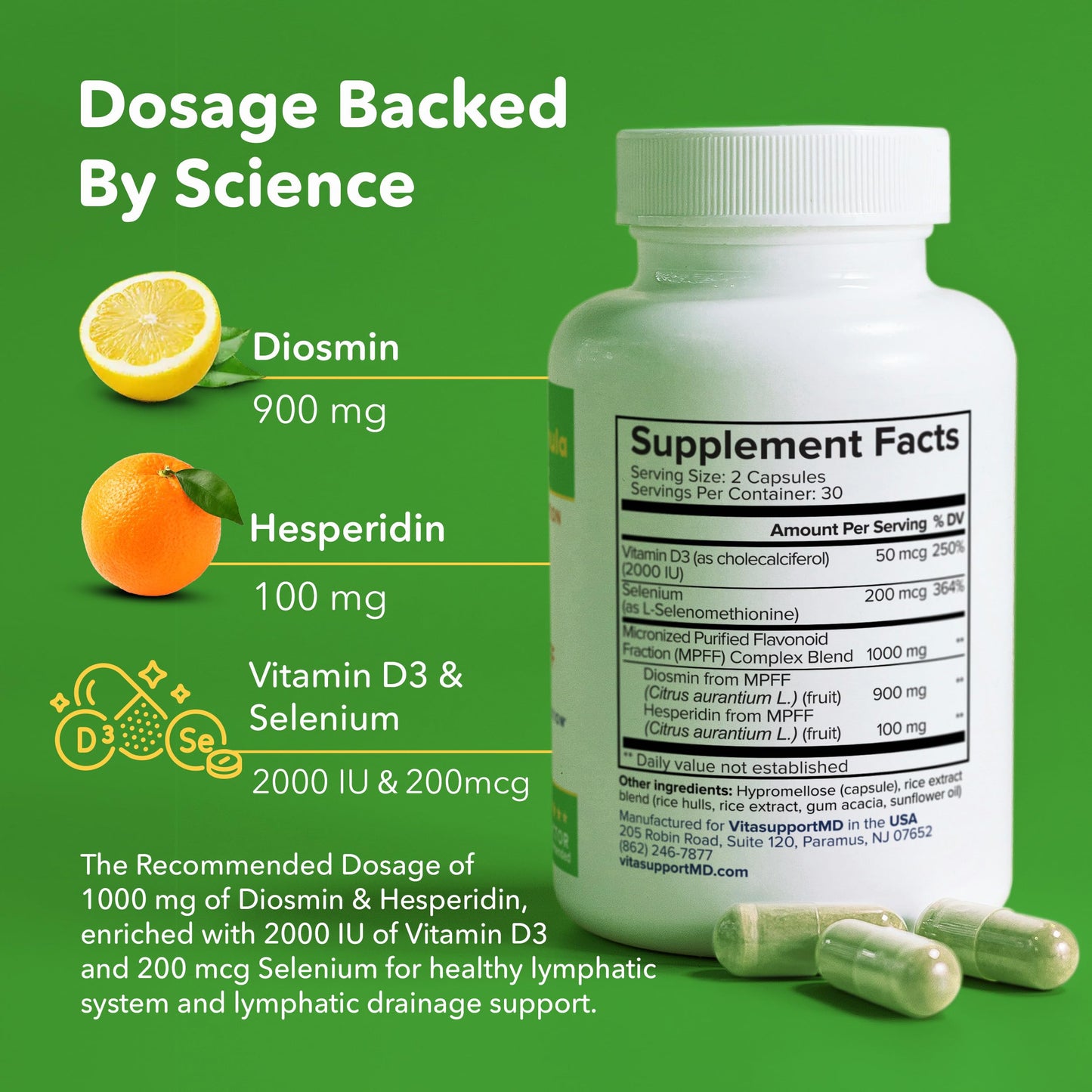 VITASUPPORTMD Lymphatic Drainage and Circulation Support Bundle with Diosmin Hesperidin 1000mg, Selenium, Vitamin D3, Vitamin C, Micronized MPFF, Healthy Blood Flow, Healthy Fluid Balance, 120 Capsules