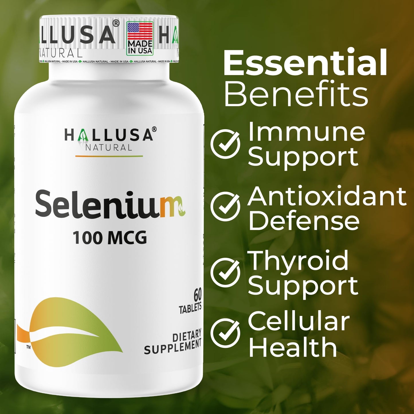 Hallusa Natural Selenium 100 mcg Tablets, 60 Count