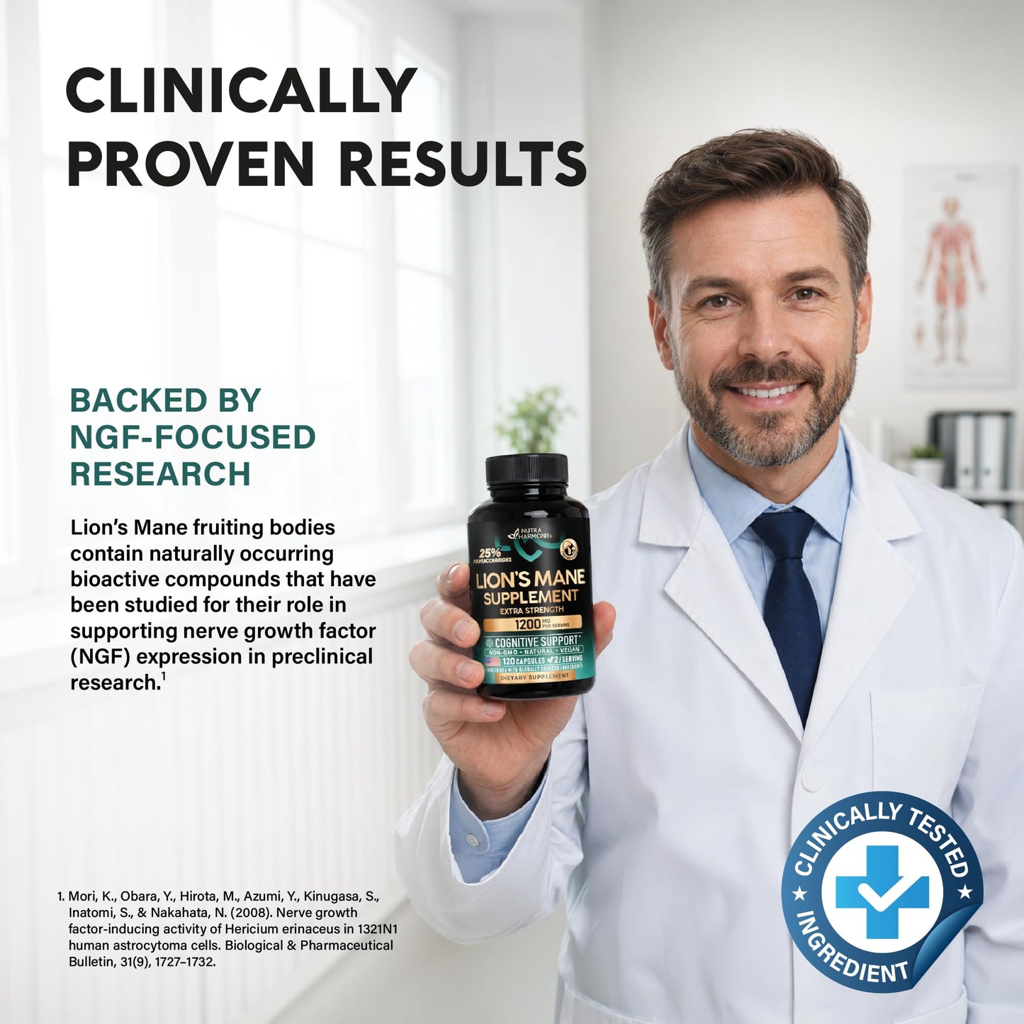 NUTRAHARMONY Lions Mane Supplement Capsules 120 Capsules