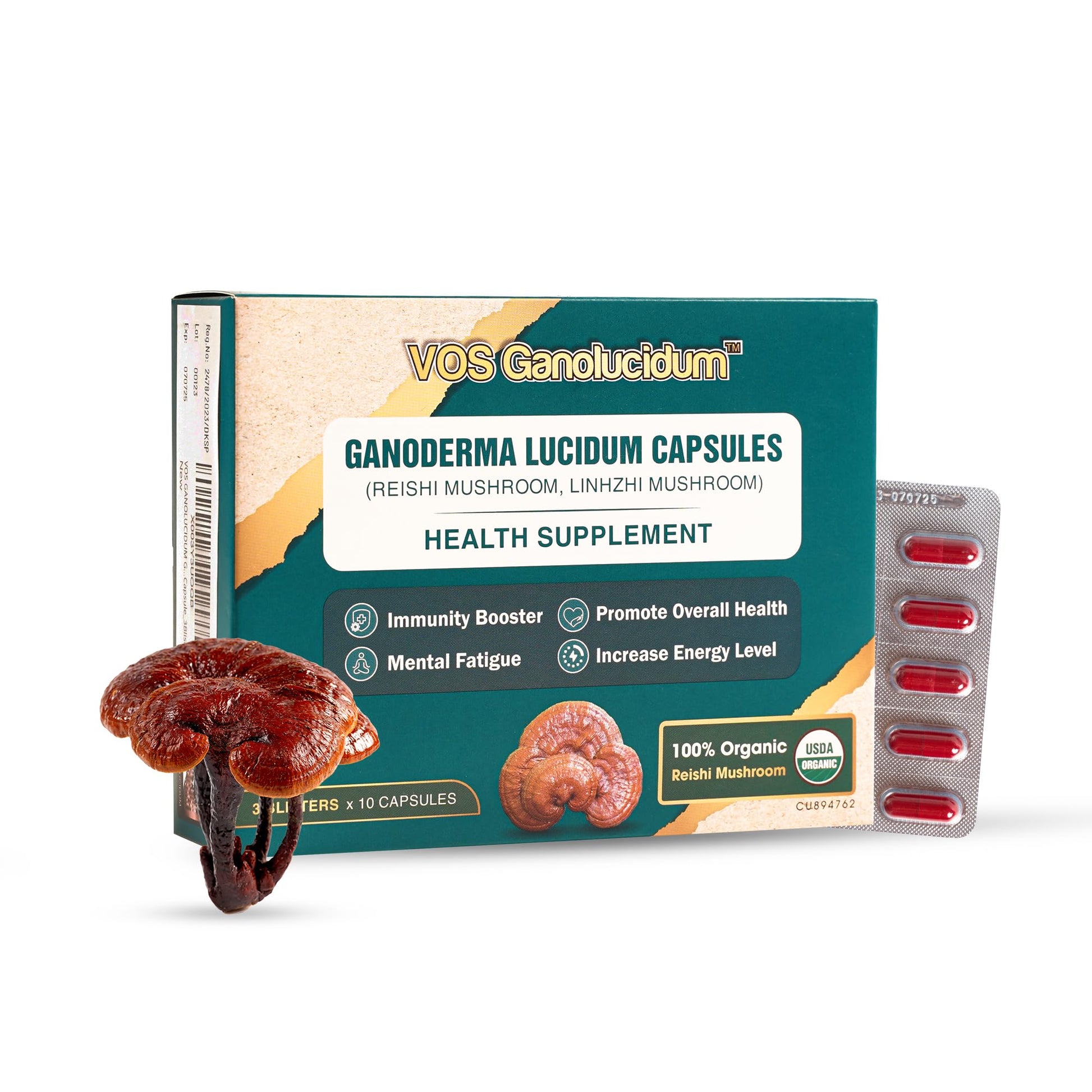 VOS GANOLUCIDUM Red Reishi Mushroom Capsules 30 Capsules