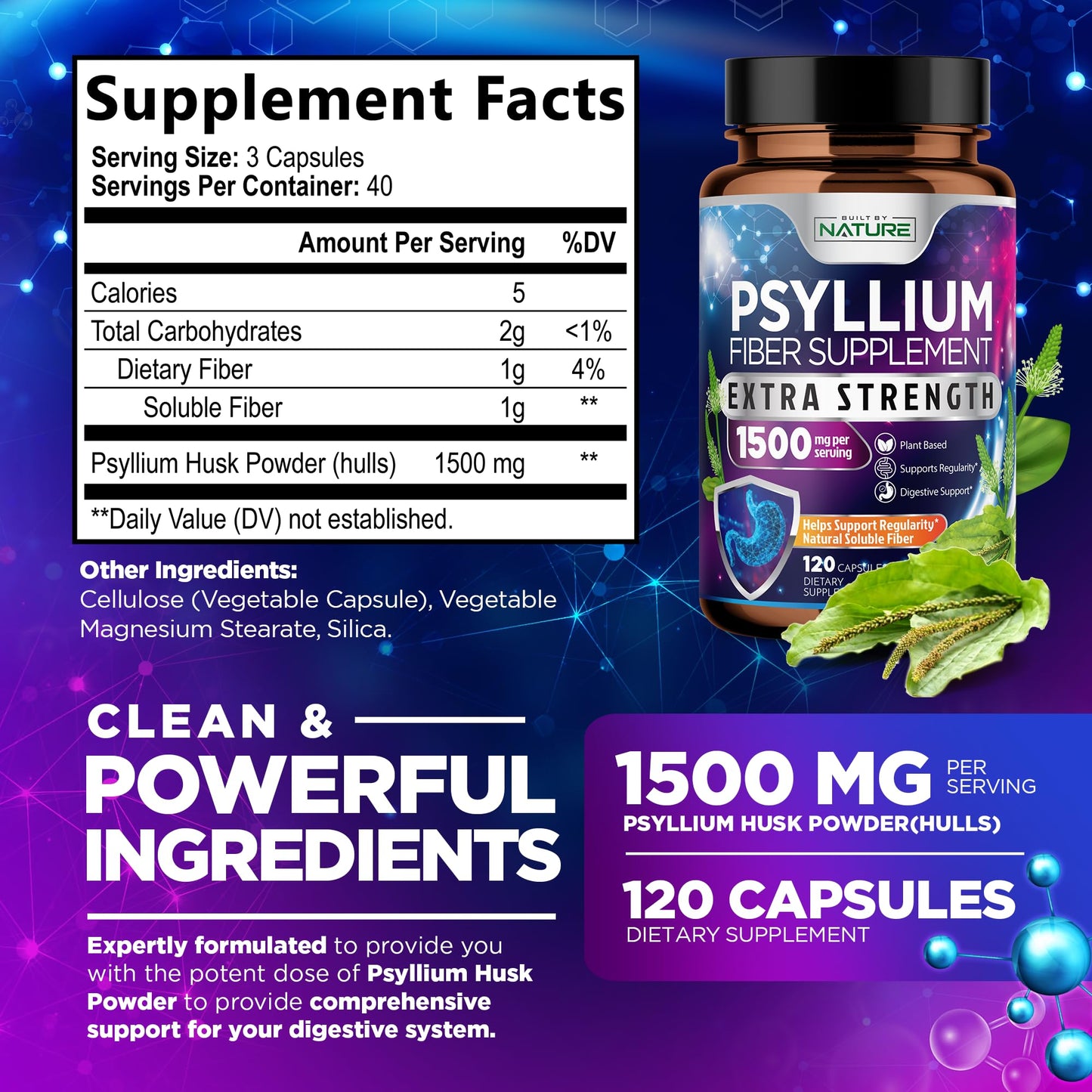 Built by Nature Psyllium Husk 120 Capsules