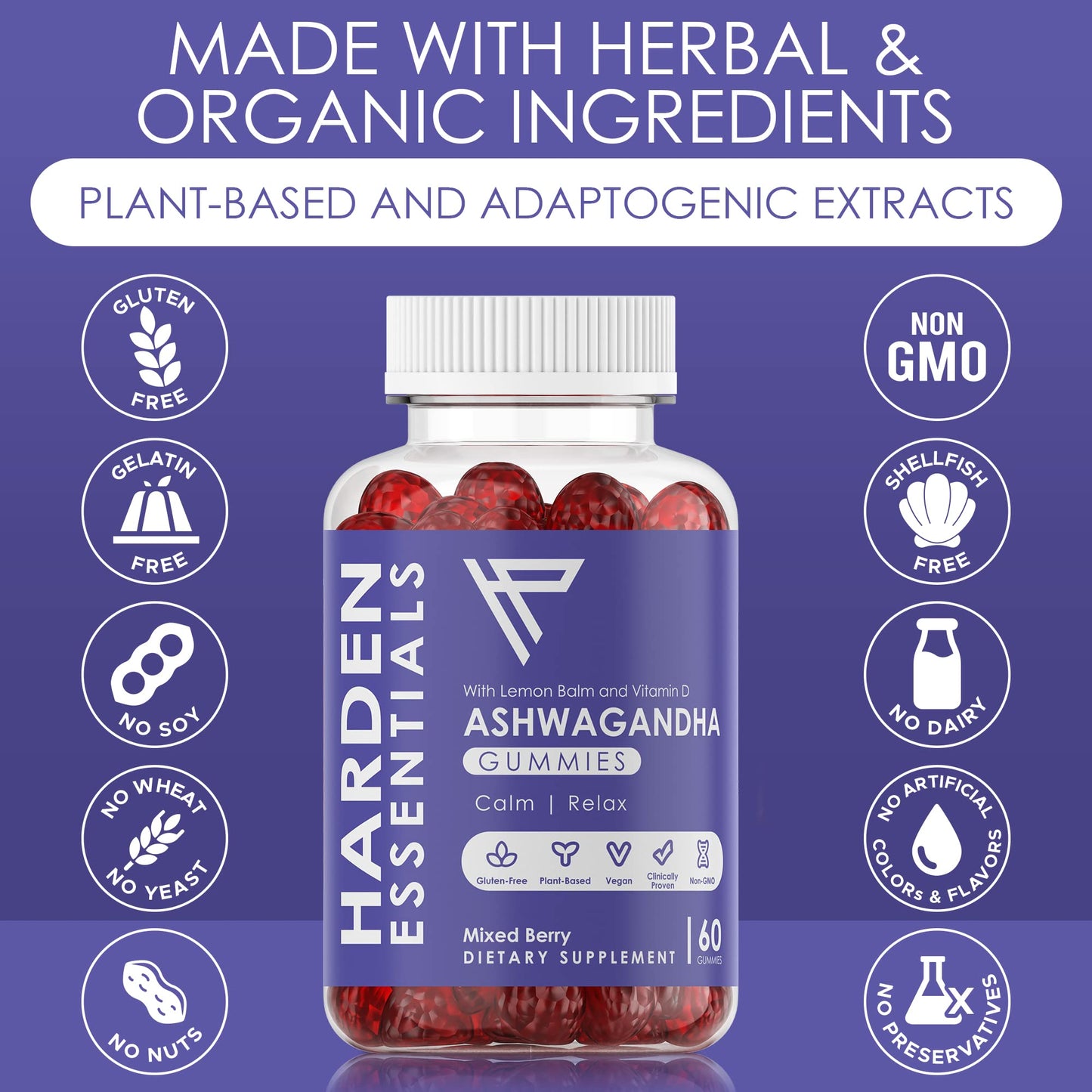 Harden Essentials KSM-66 Ashwagandha Gummies, 60 Count