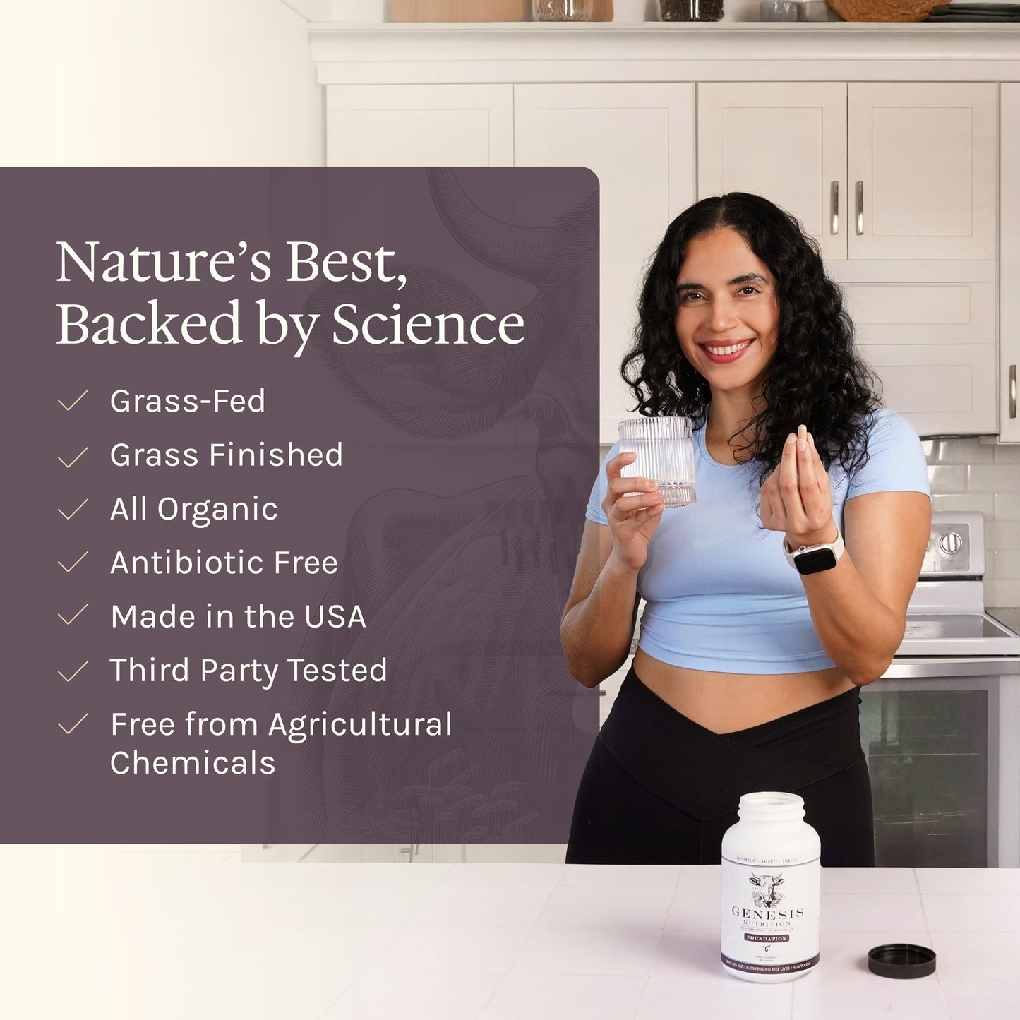 Genesis Nutrition Grass Fed Beef Liver with Cordyceps, Reishi, Panax Ginseng & Rhodiola Foundation 180 Capsules