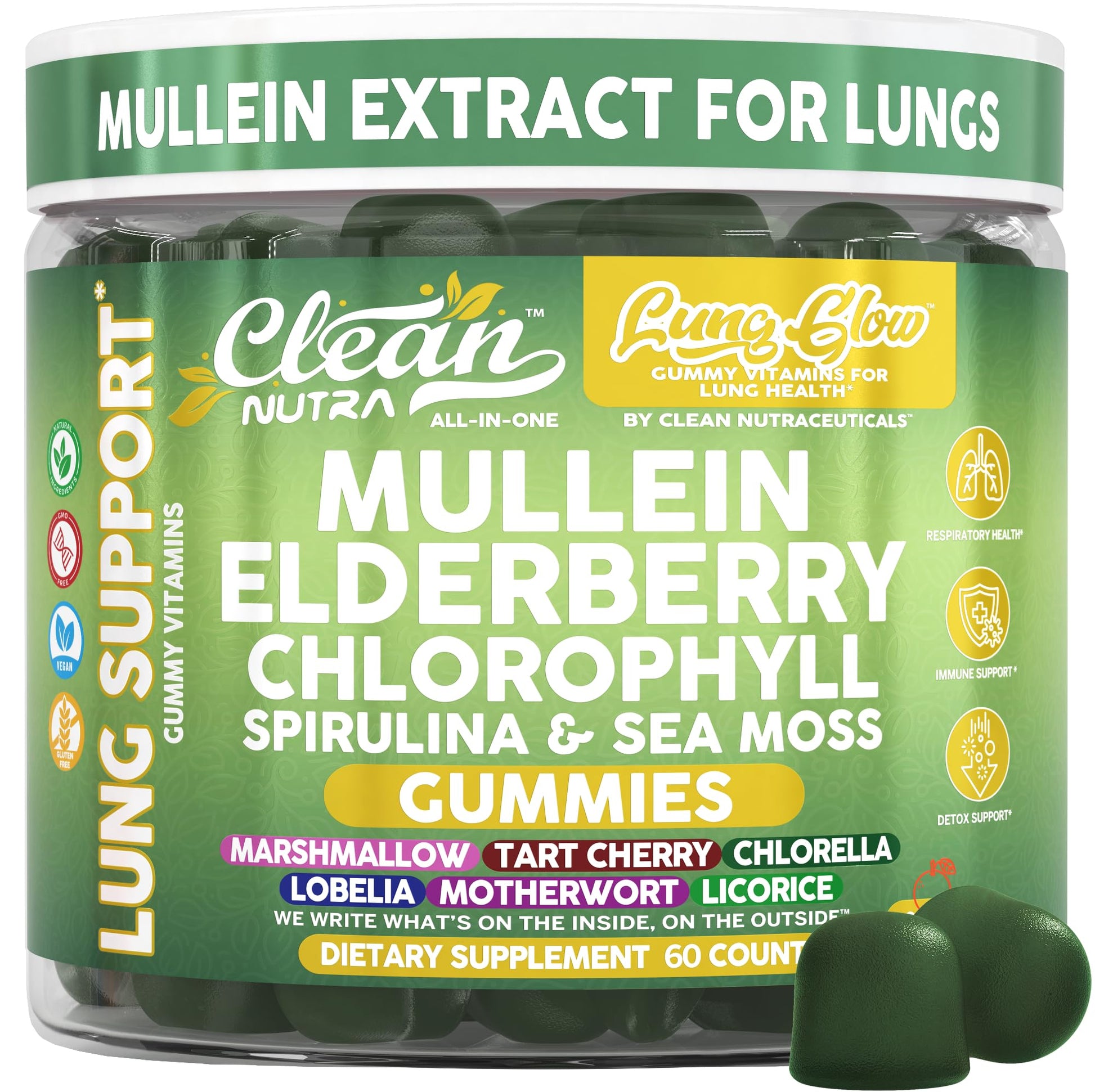 Clean Nutraceuticals Mullein Gummies for Lung Health Support Gummy 60 Count