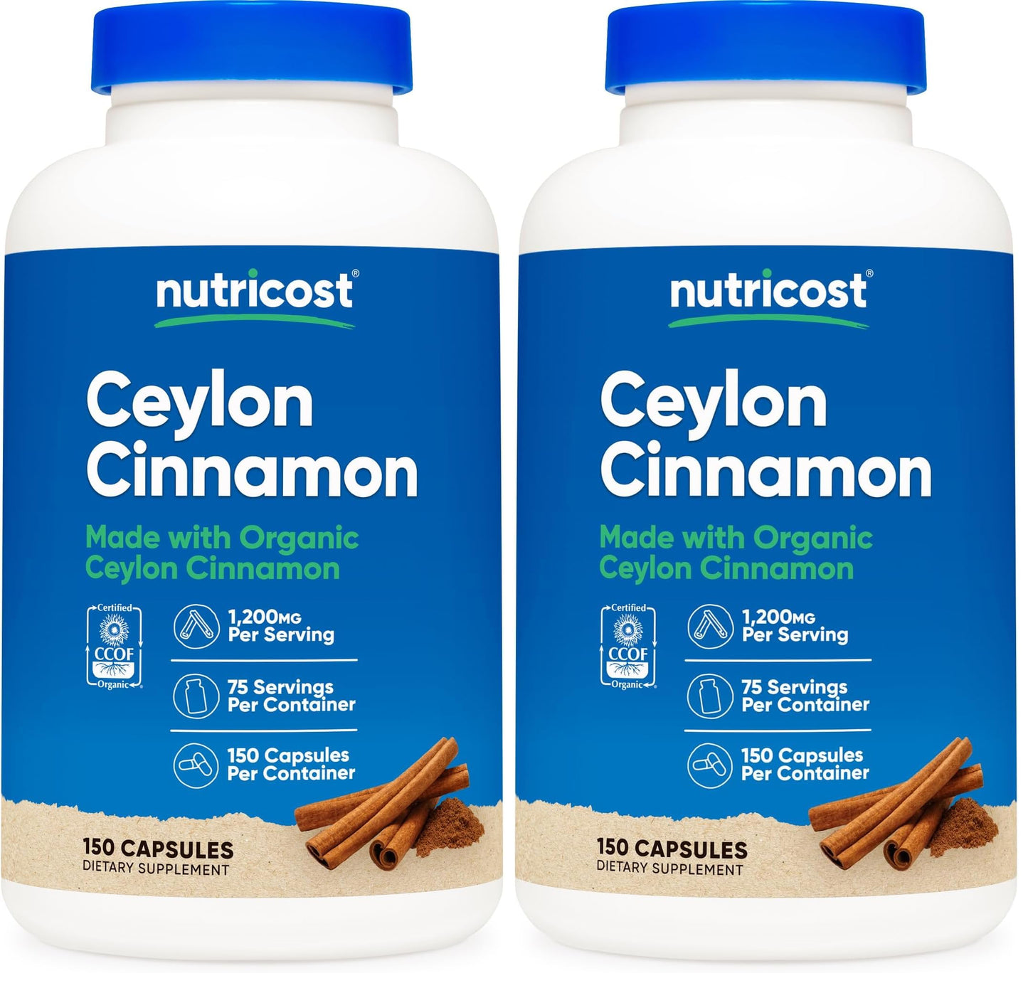Nutricost Organic Cinnamon (Ceylon Cinnamon) 1,200mg Capsules, 300 Count