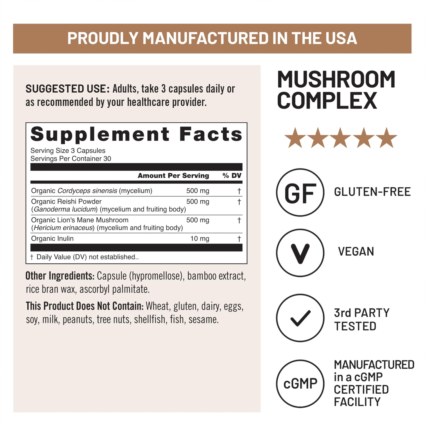 NatureWise Mushroom Complex with Organic Lion's Mane + Reishi & Cordyceps Sinensis Capsules, 90 Count