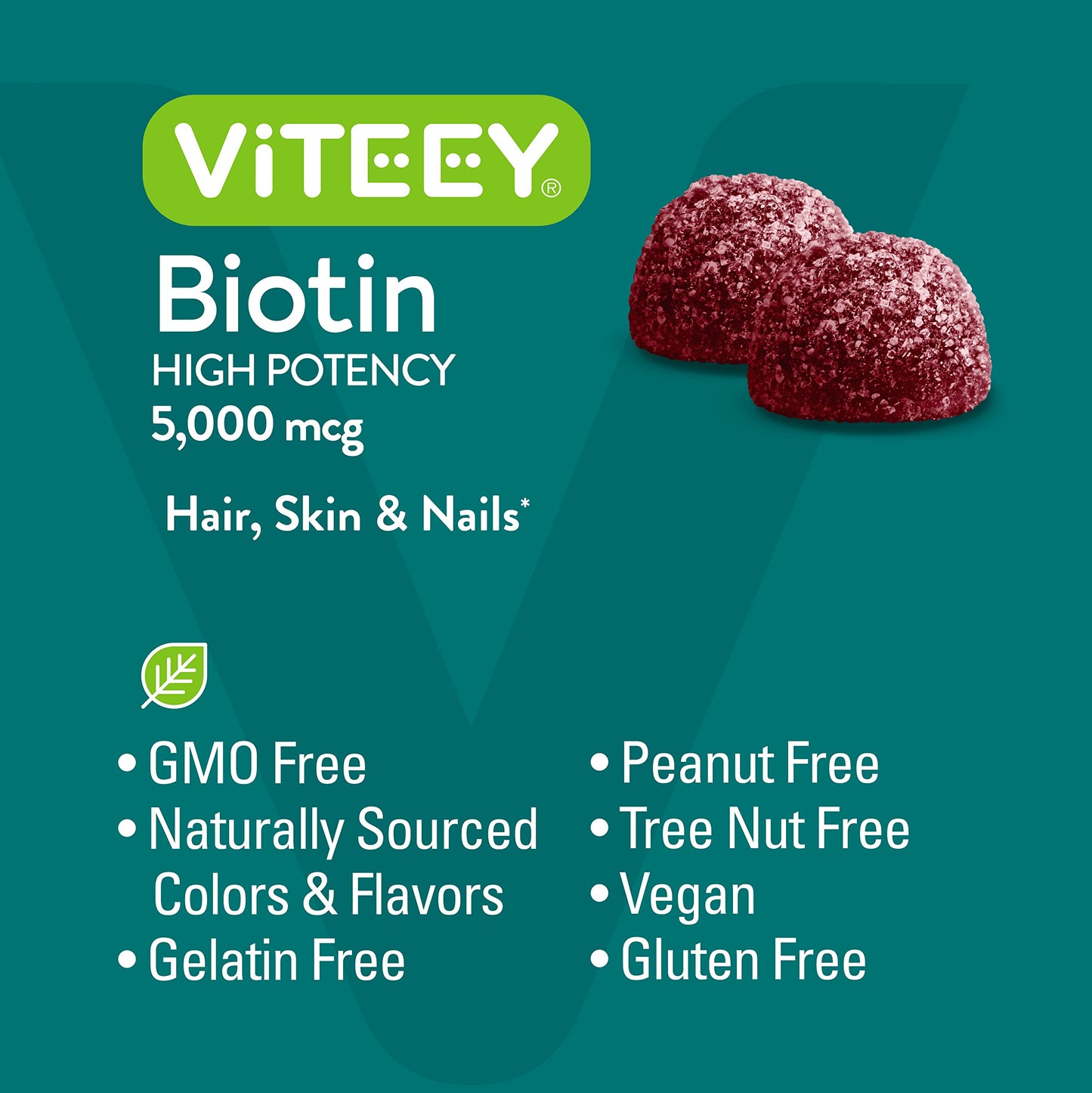 Viteey Biotin Gummies for Hair Skin and Nails 5000 mcg, 120 Count