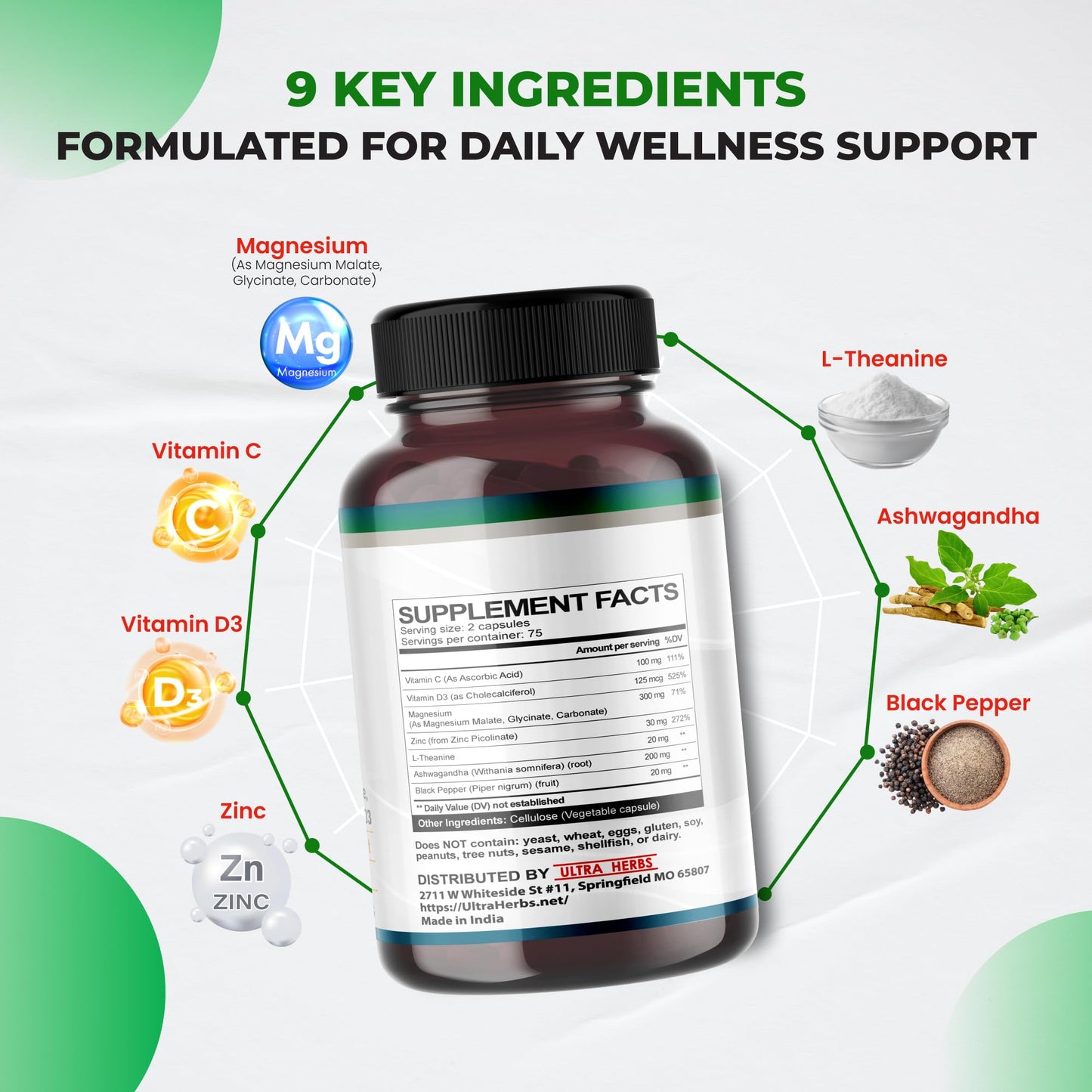 ULTRA HERBS Triple Magnesium Complex Capsules 150 Capsules
