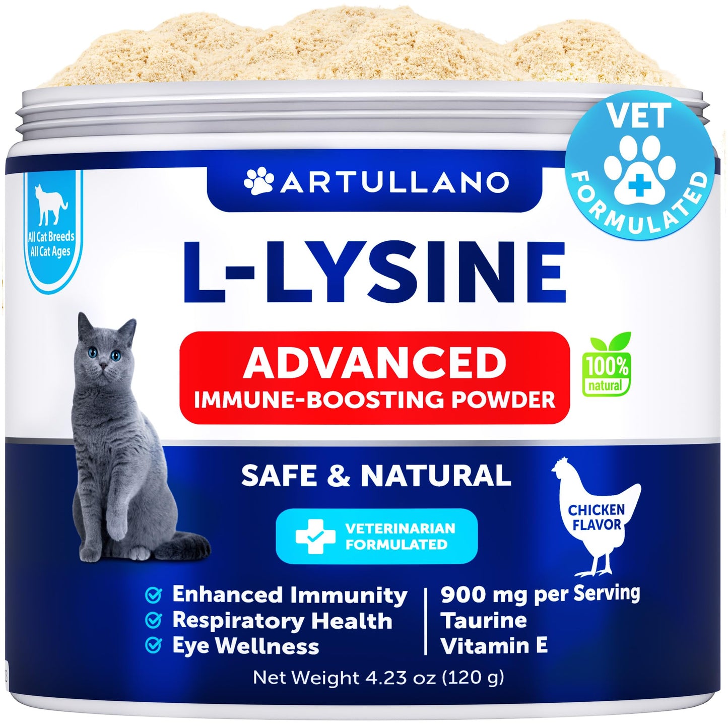 Artullano L-Lysine for Cats Lysine Powder Supplement 4.23 Ounce