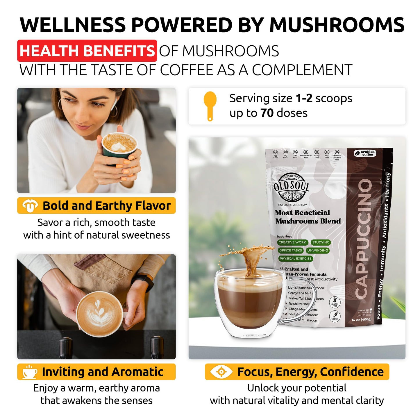 MIXES OLDSOUL OldSoul Superfood Mushrooms Black Coffee Blend Powder, 14 oz