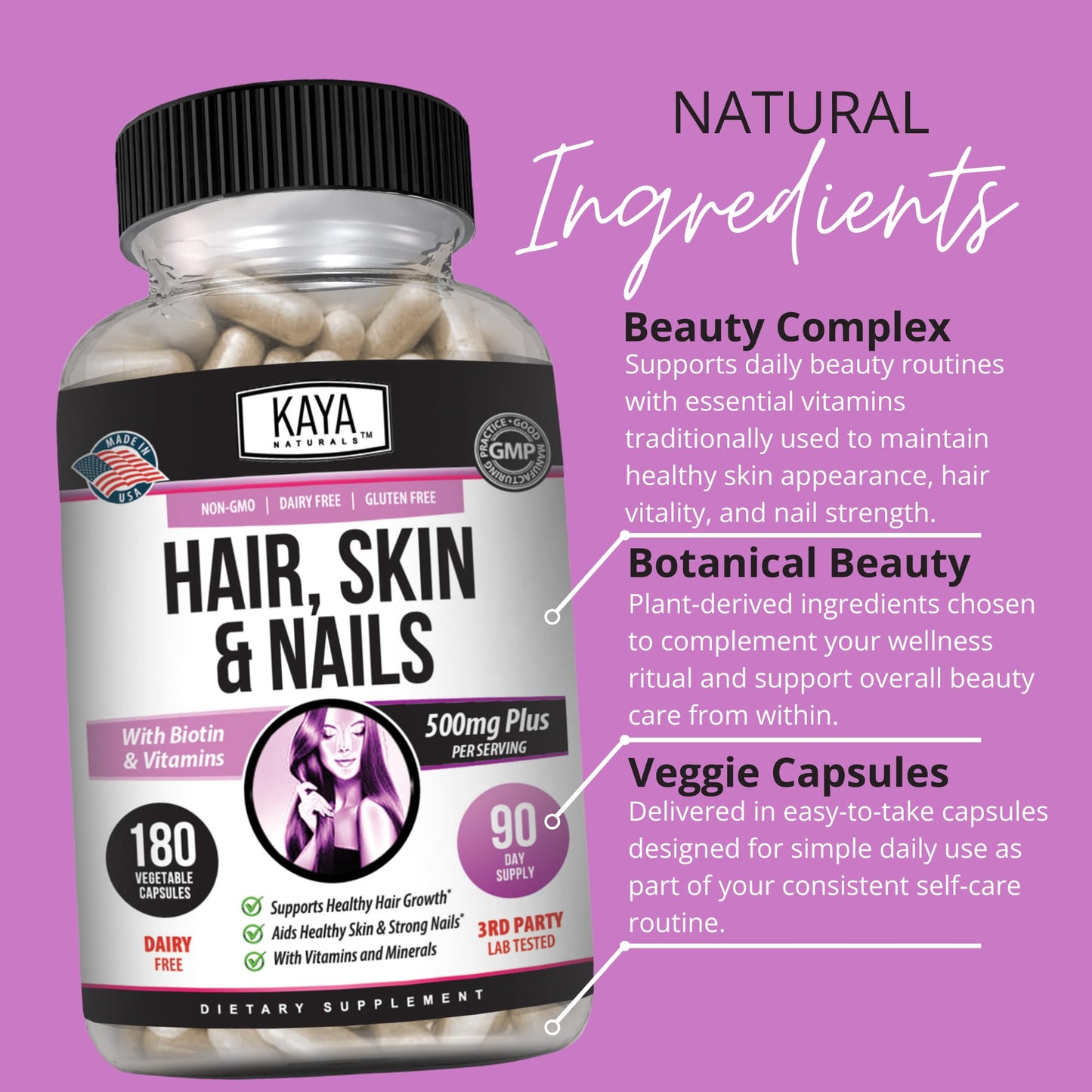 Kaya Naturals Hair Skin Nail Capsules 180 Count