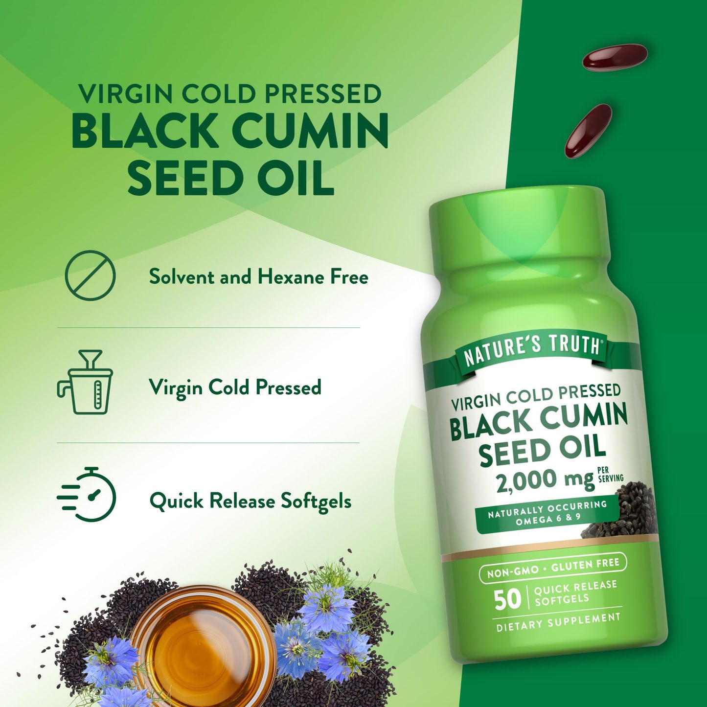 Nature's Truth Black Cumin Seed Oil 2000 mg Softgels 50 Count