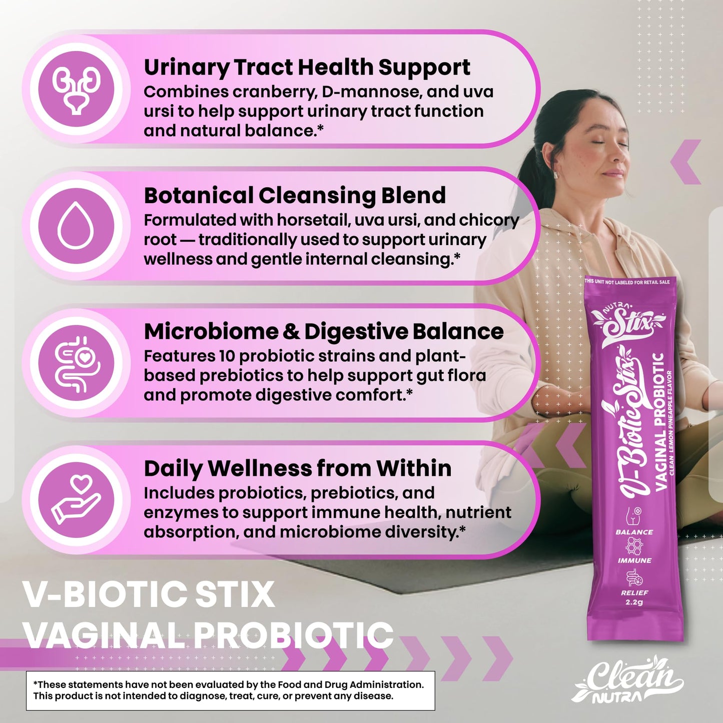 Clean Nutraceuticals Vaginal Probiotics with Cranberry Extract, D-Mannose & Prebiotics, Powder, 0.71 oz