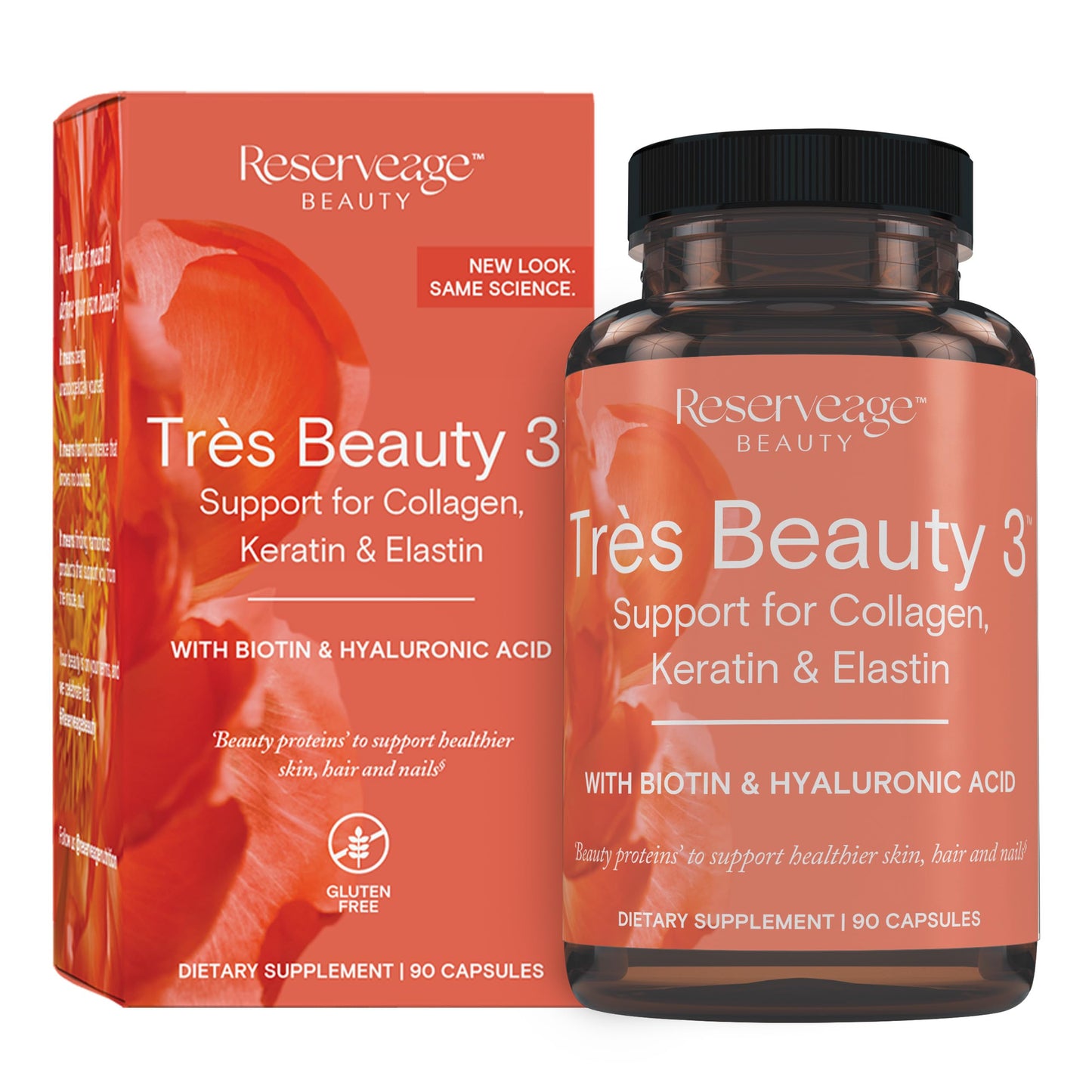 Reserveage Nutrition Tres Beauty 3 Collagen Supplement with Keratin & Biotin Capsules, 90 Count