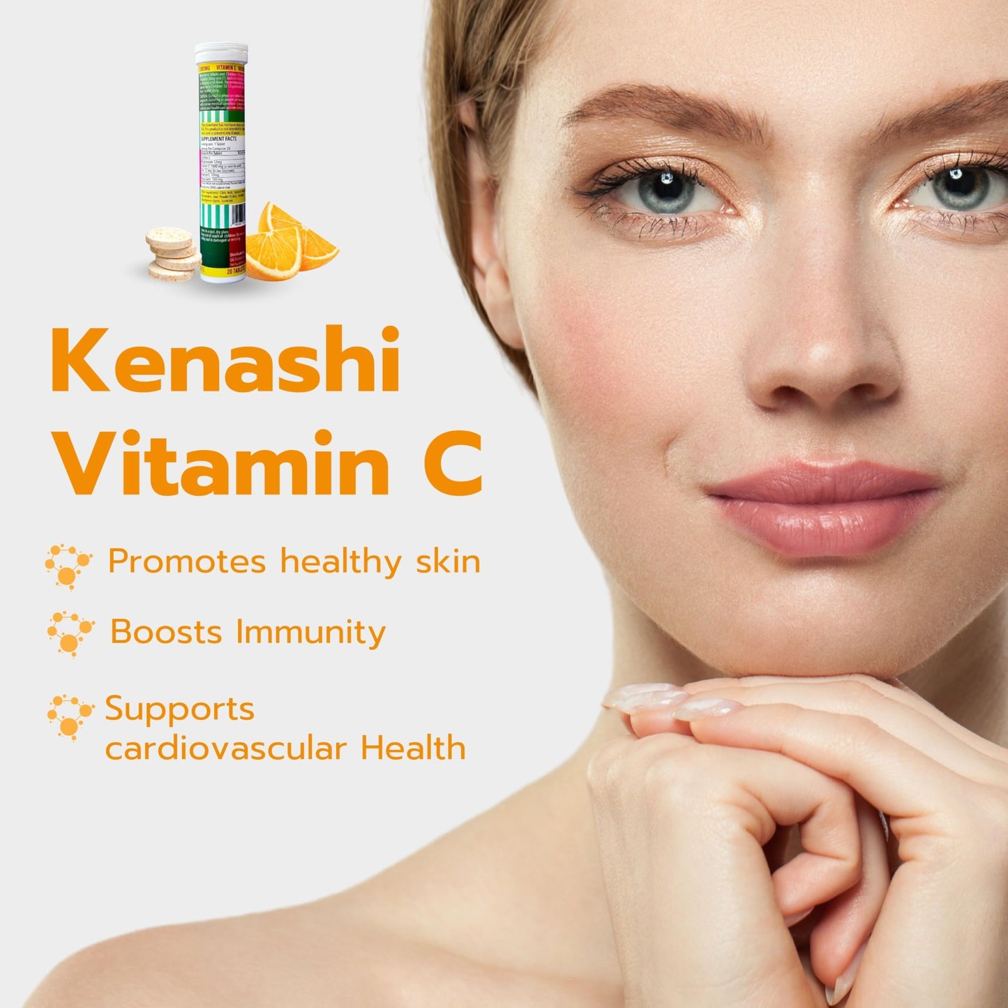 Kenashi Vitamin C Effervescent Tablets 1000mg with Magnesium Zinc Vitamin E & Potassium Vitamina C Efervescente, 60 Tablets, Pack of 3