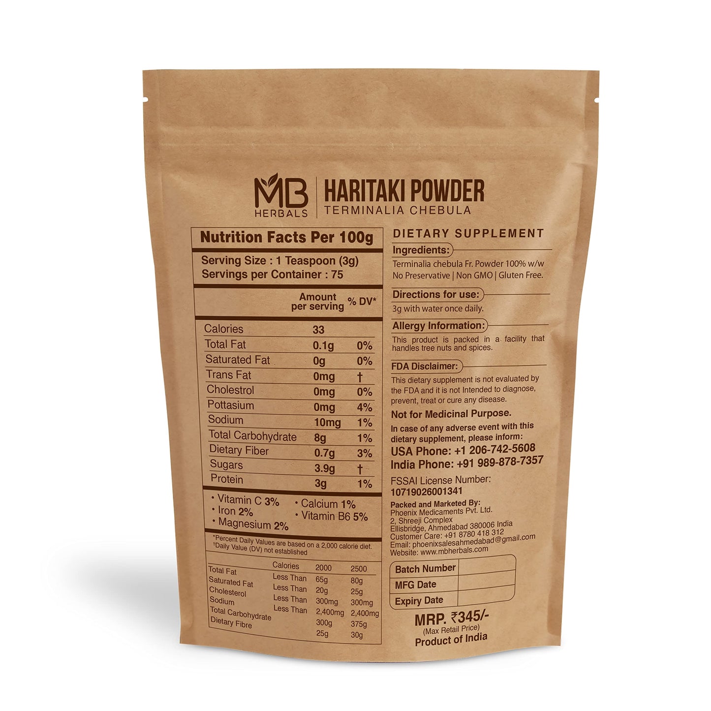 MB Herbals Haritaki Powder 3.5 oz