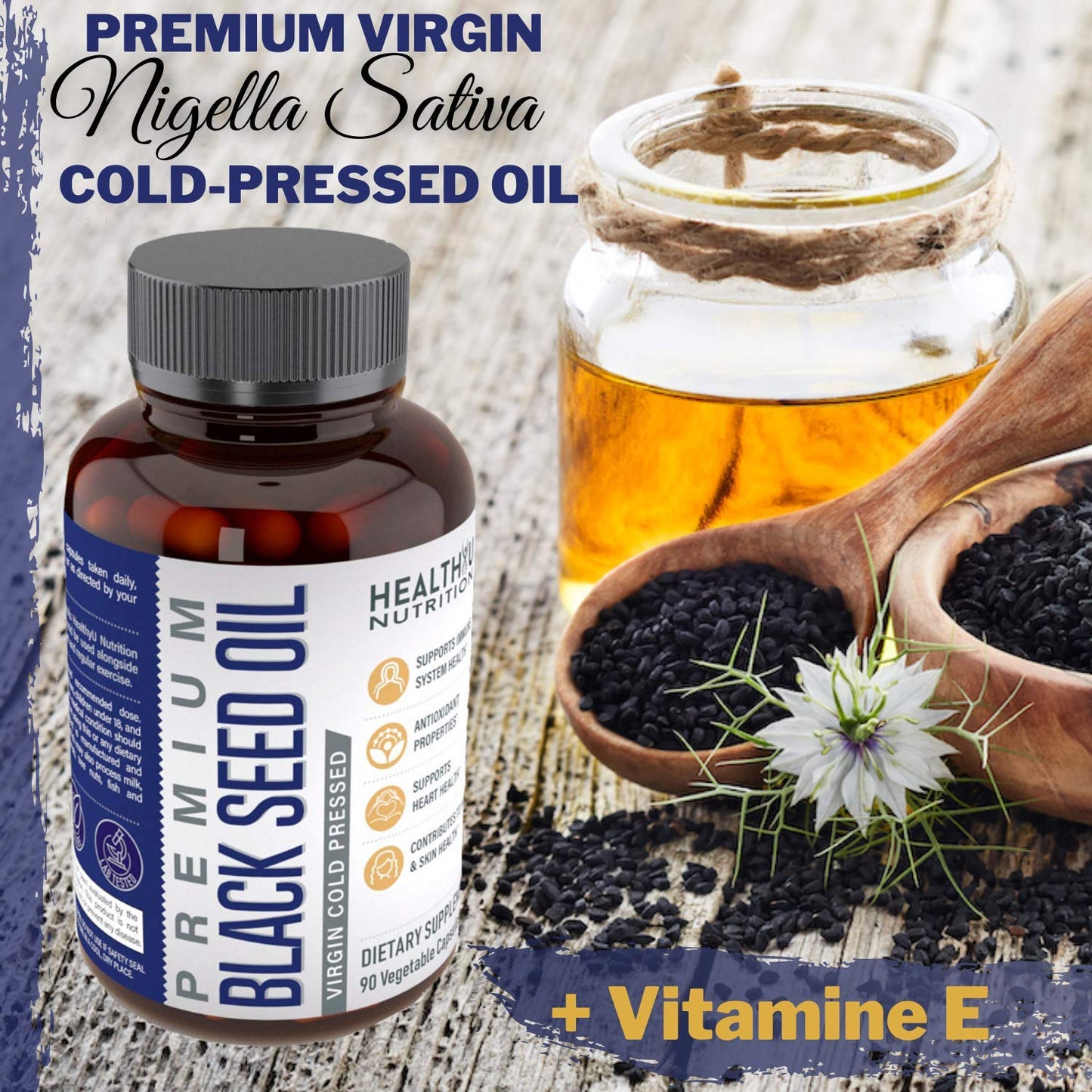 HEALTHYU NUTRITION Vegan Black Cumin Seed Oil Capsules 1000mg Cold Pressed Nigella Sativa 1 Count