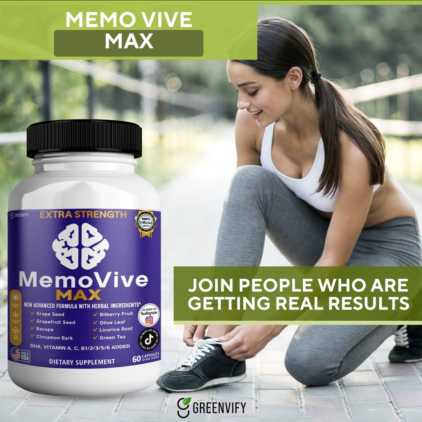 GREENVIFY MemoVive MAX Extra Strength Memory Support Supplement Capsules, 60 Capsules