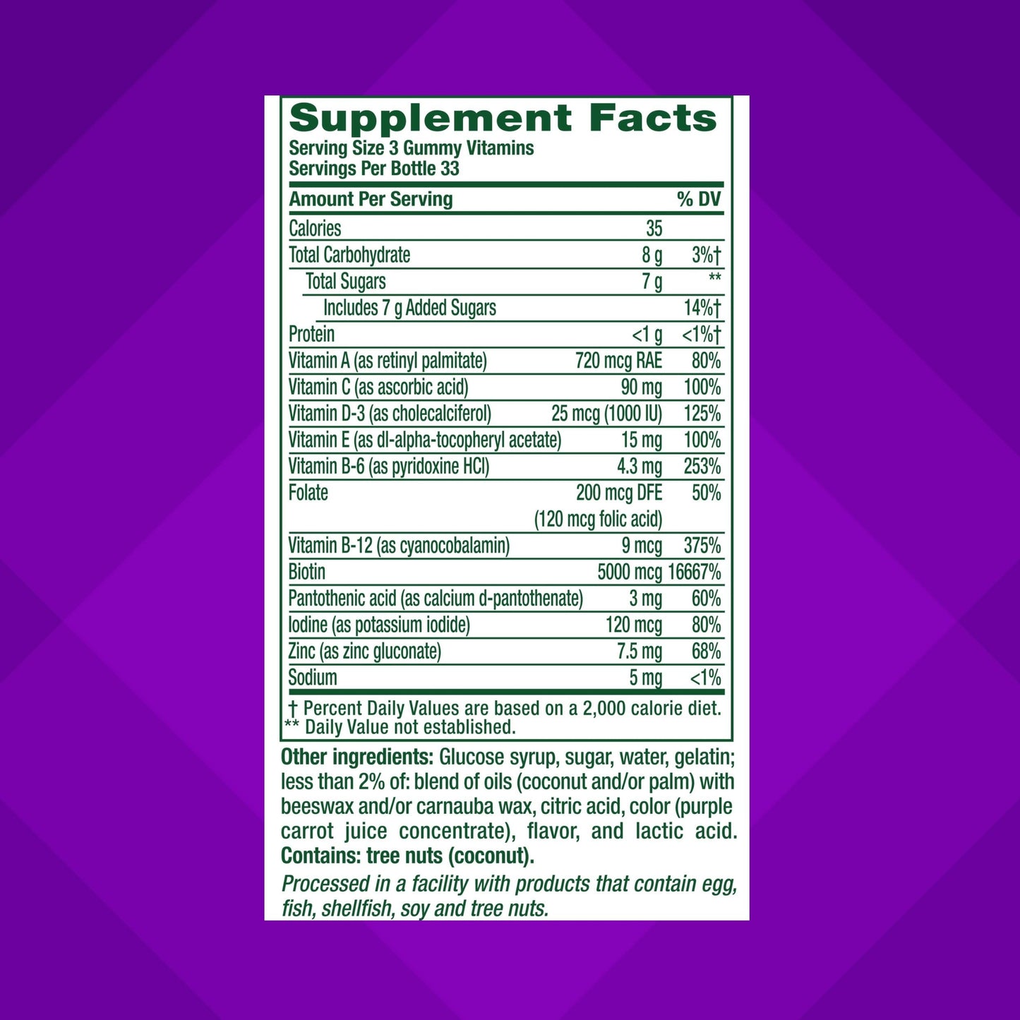 Vitafusion Gorgeous Hair, Skin Nails Multivitamin Gummy, 100 Count