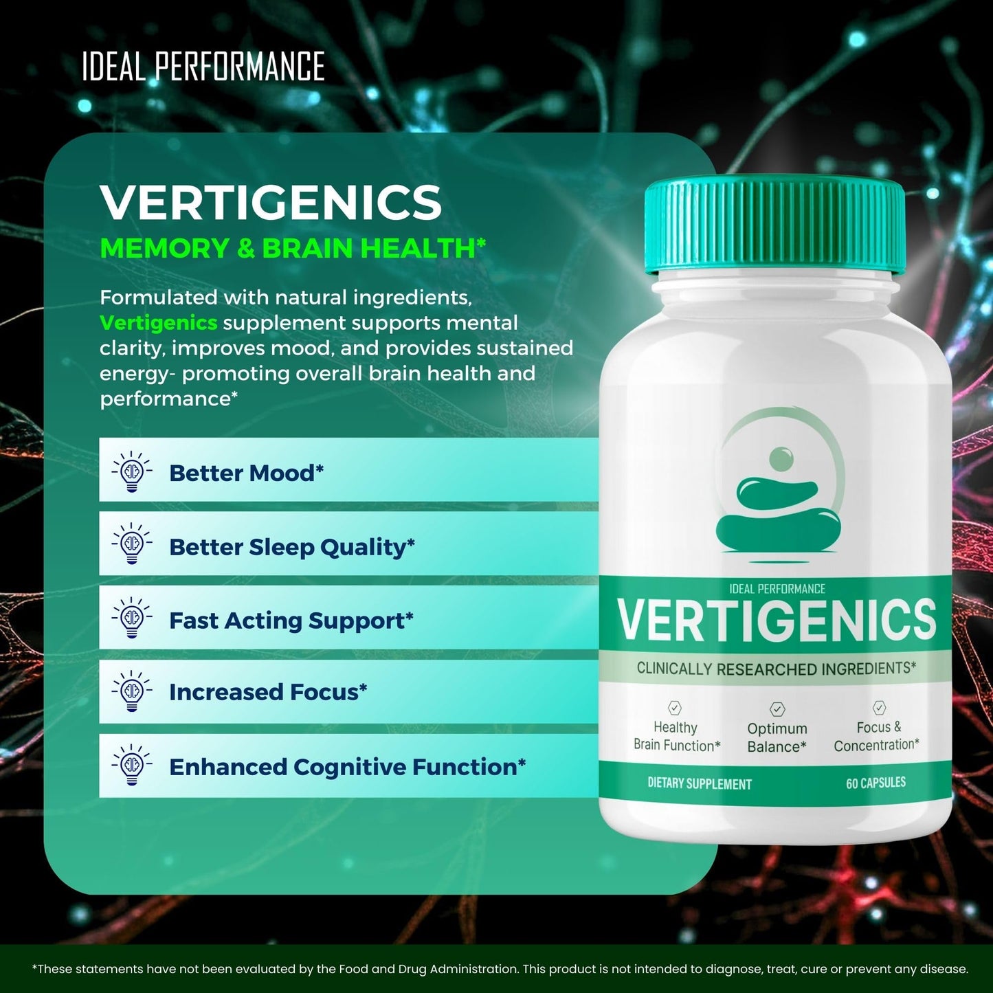 IDEAL PERFORMANCE Vertigenics Brain Health Support, 120 Capsules