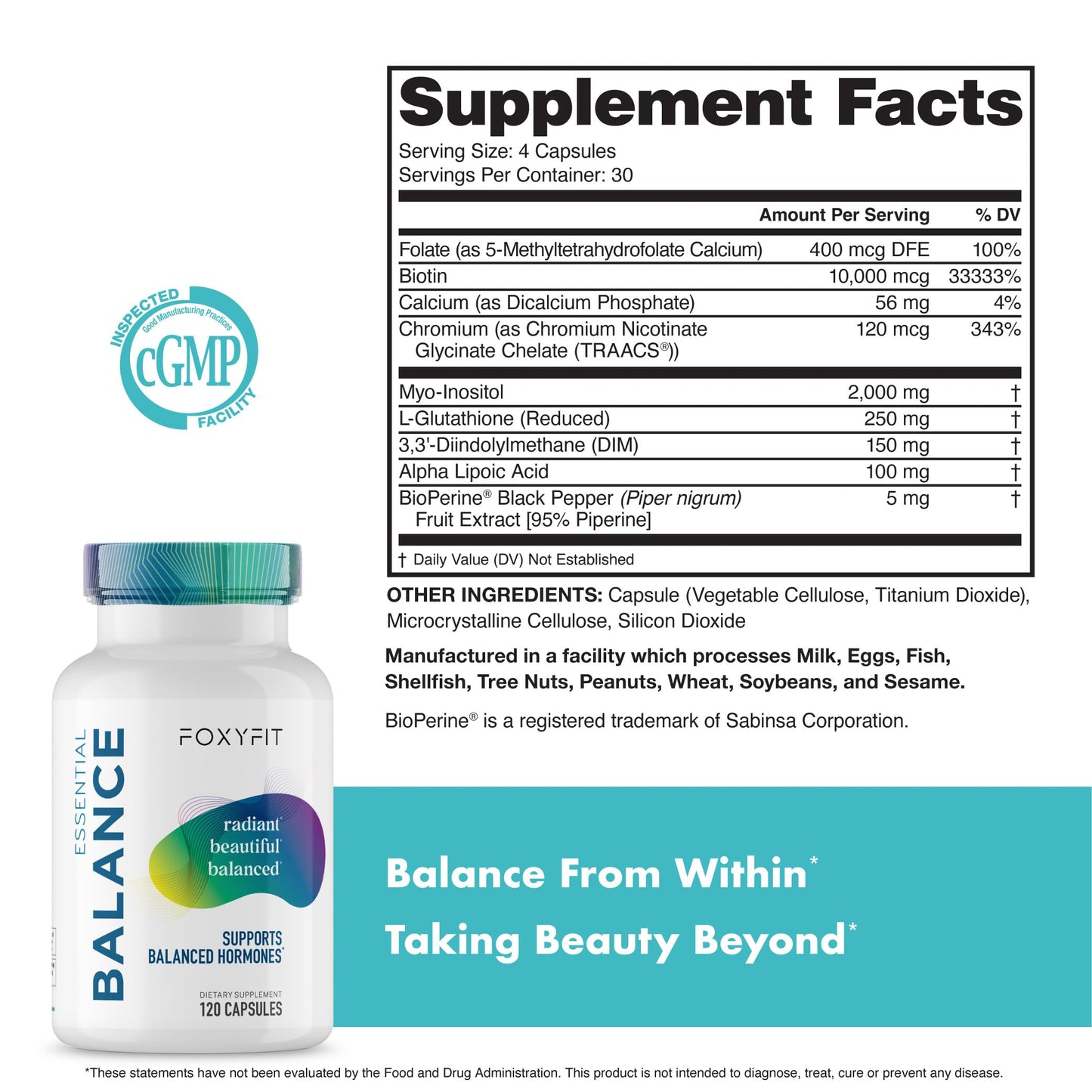 FoxyFit Essential Balance Hormonal Support and Vitamin Supplement for Women 120 Capsules