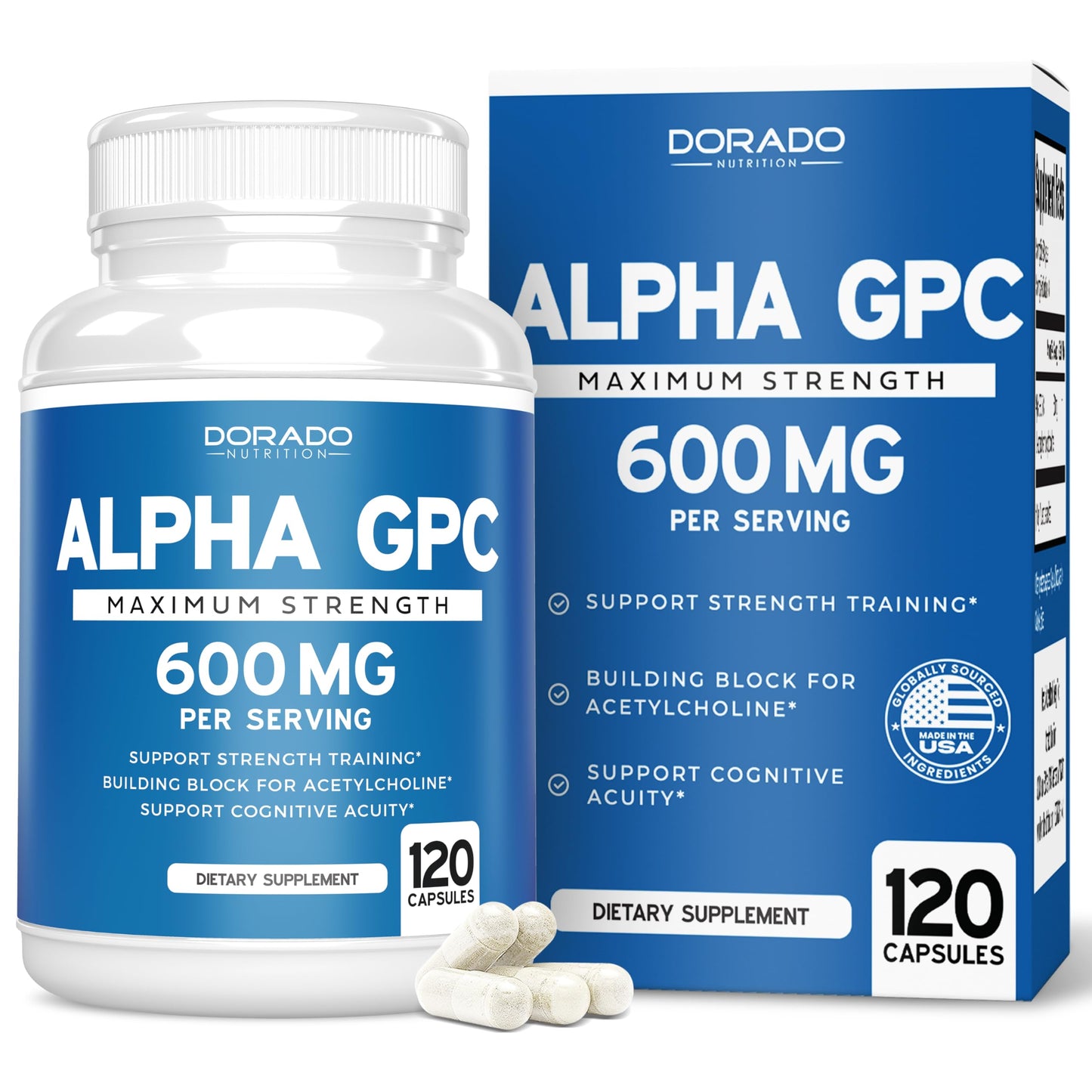 DORADO NUTRITION Alpha GPC Choline Capsules 600mg, 120 Capsules