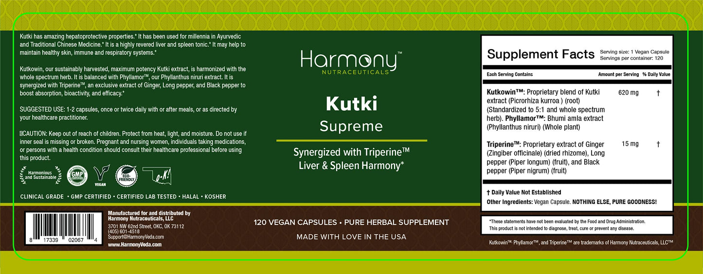 Harmony Nutraceuticals Kutki Supreme Capsules, 120 Count