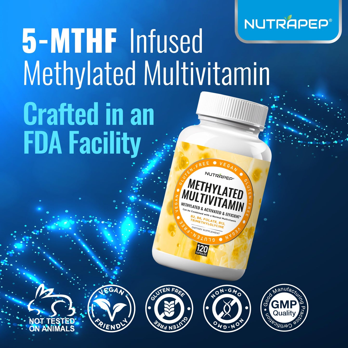 NutraPep Methylated Multivitamin for Men and Women Capsules 120 Count