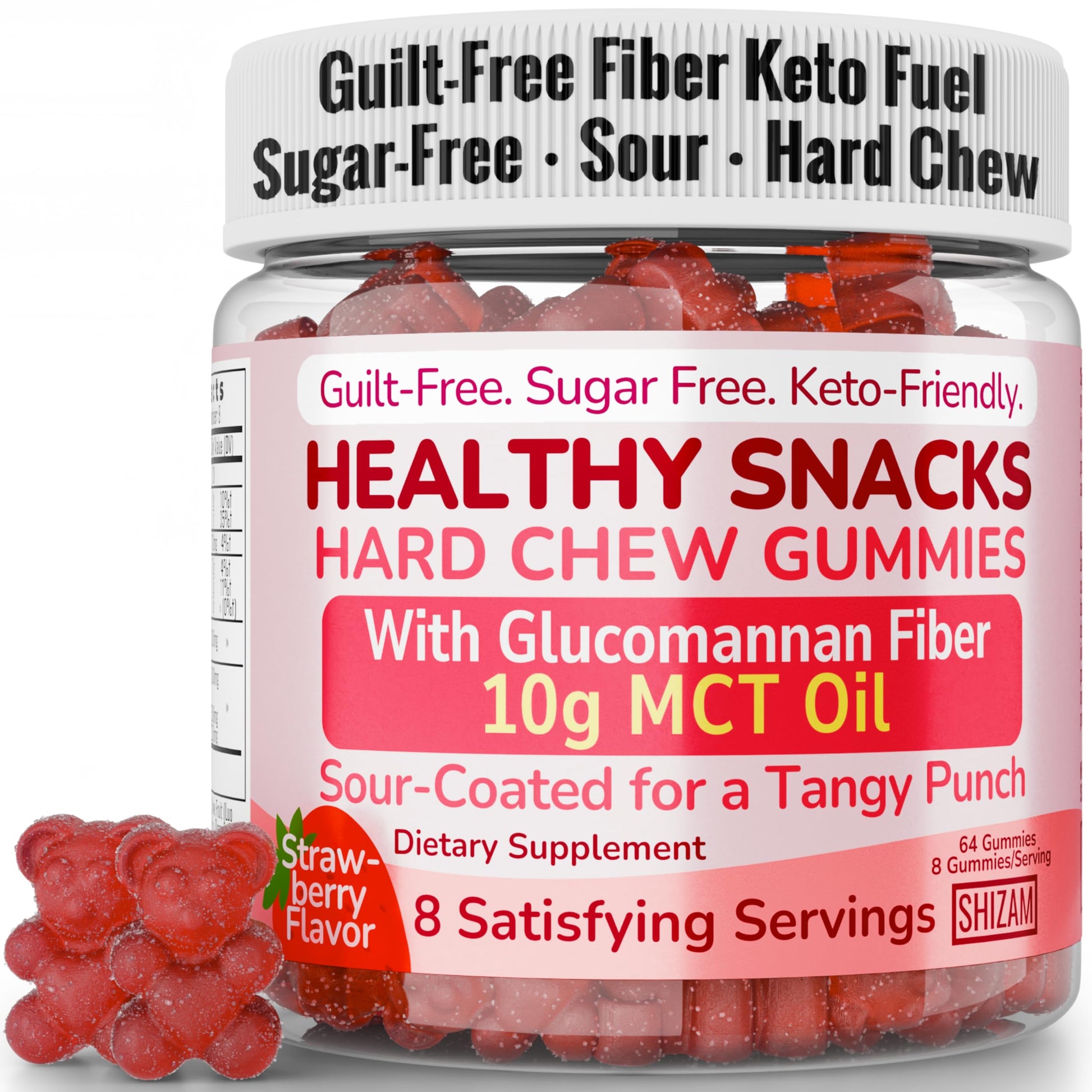 SHIZAM High-Fiber Keto Gummies, MCT Oil C8/C10, Gluten Free, No Sugar, Low Calorie, Low Carb, 64 Count