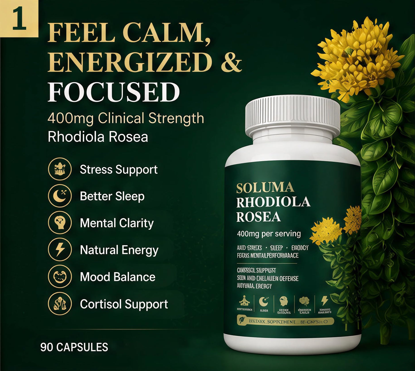 Soluma Rhodiola Rosea Extract Supplement Capsule, 90 Capsules